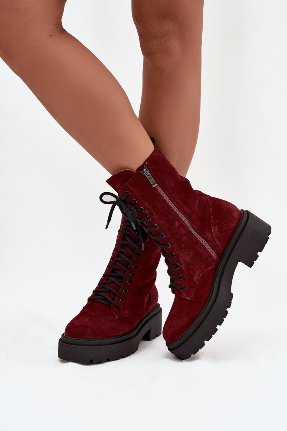 Step In Style Zazoo Burgundy Suede Platform Ankle Boots - view 3