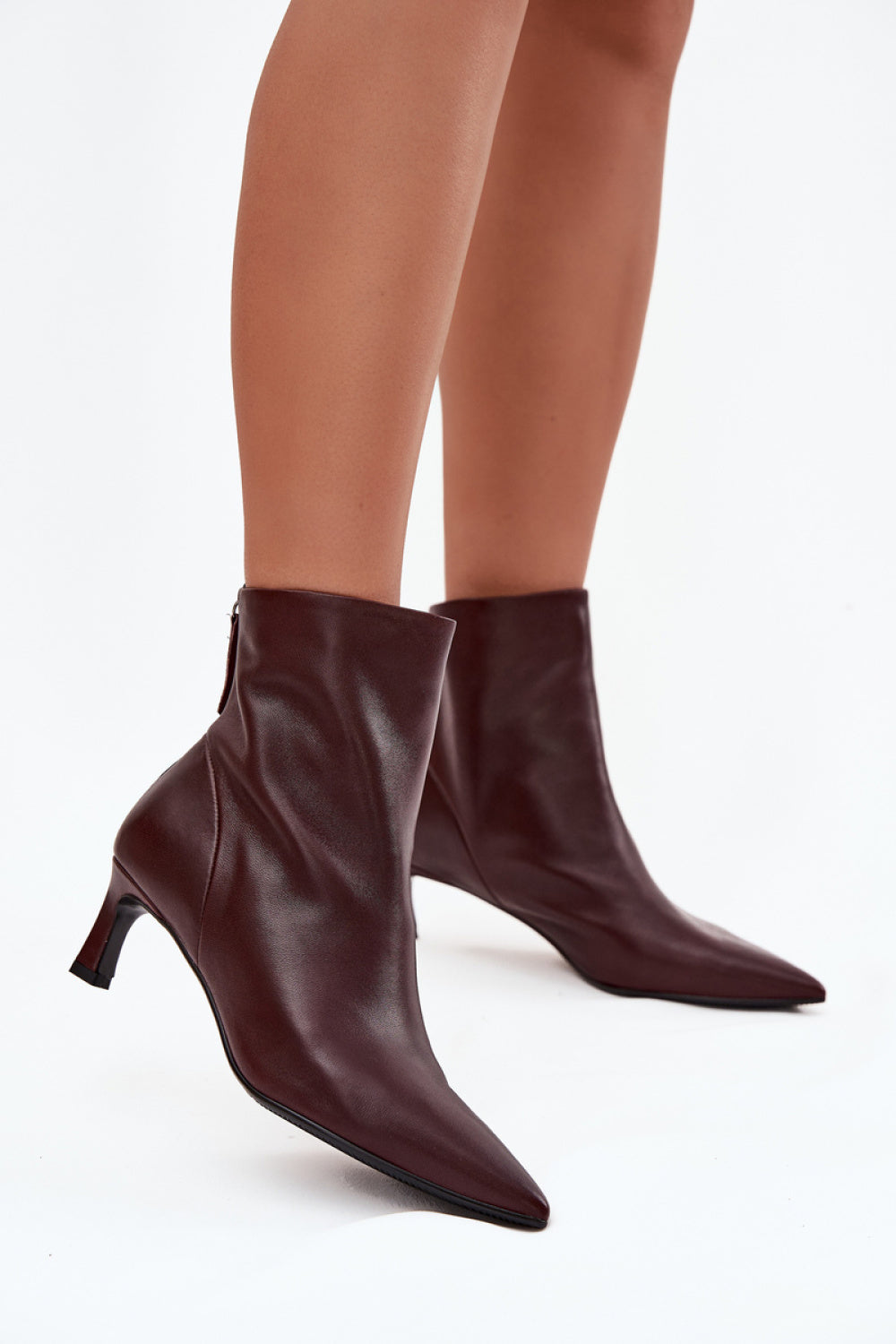 Step In Style Burgundy Leather Stiletto Heeled Ankle Boots