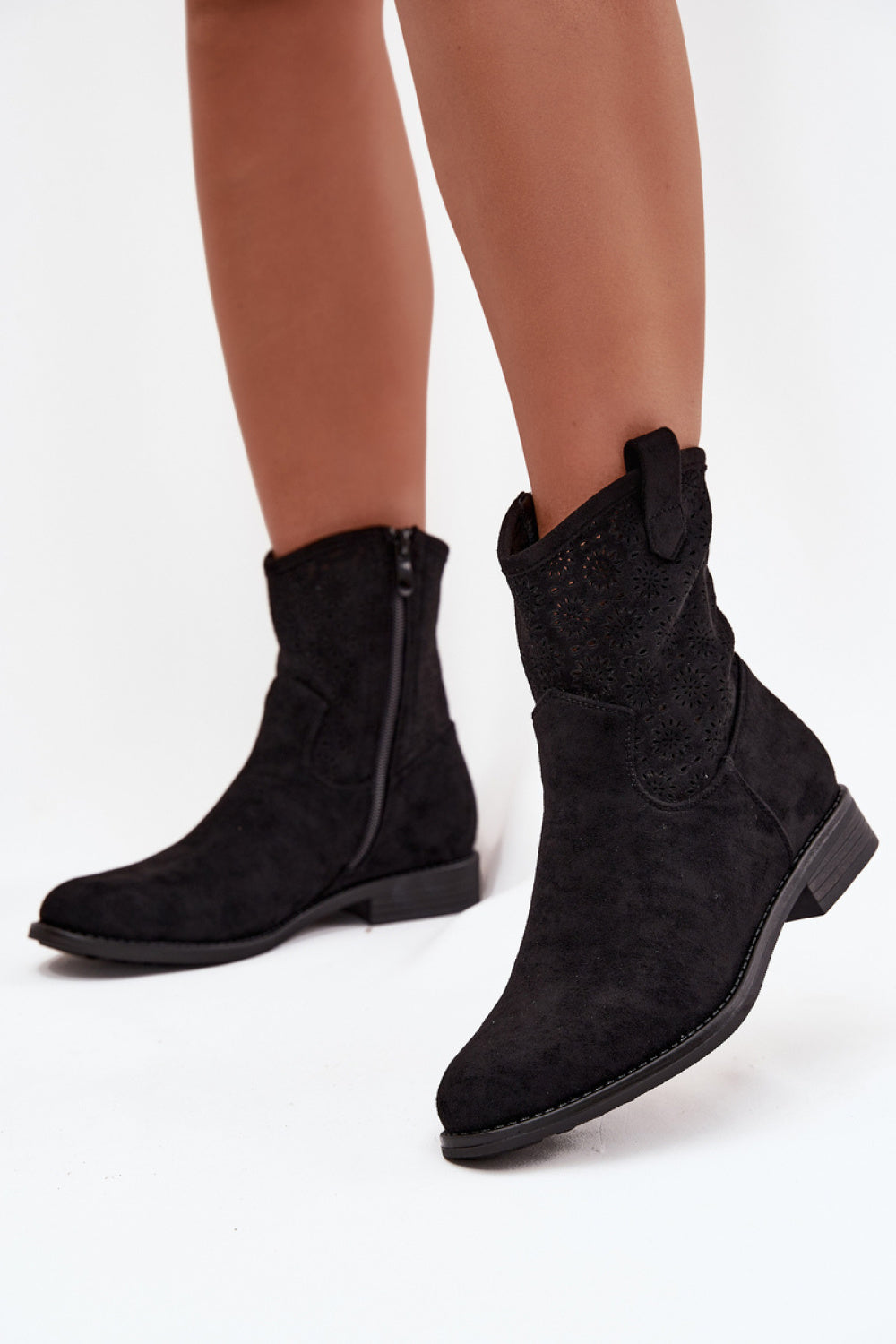 Step In Style Black Faux Suede Flat Boots with Zip