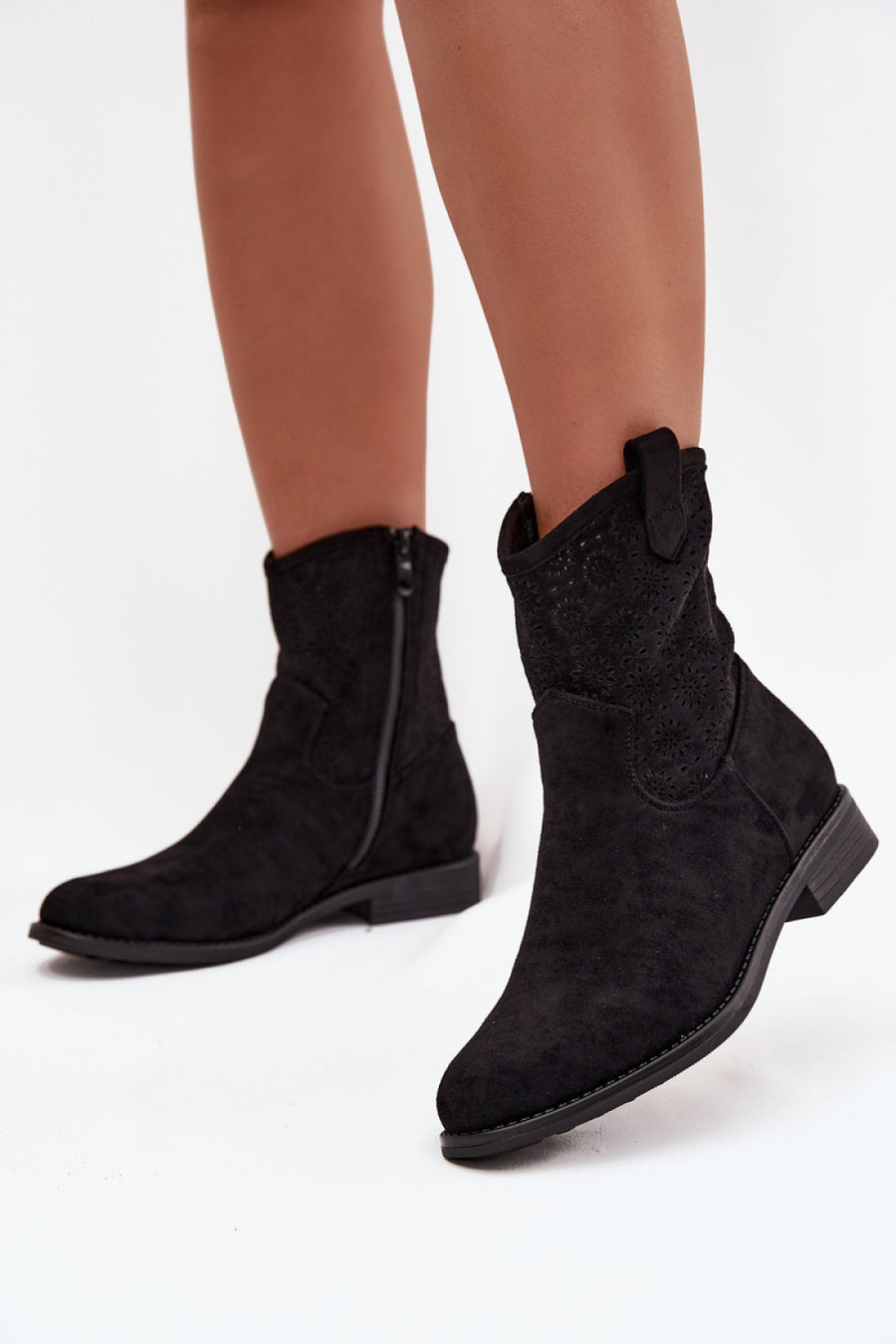 Step In Style Black Faux Suede Flat Boots with Zip