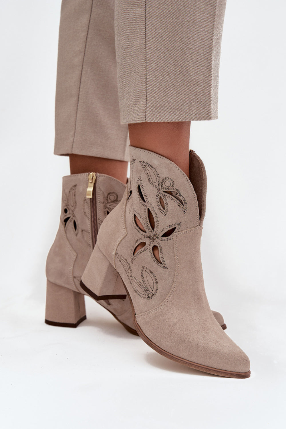 Step In Style Zazoo Cappuccino Suede Heeled Ankle Boots