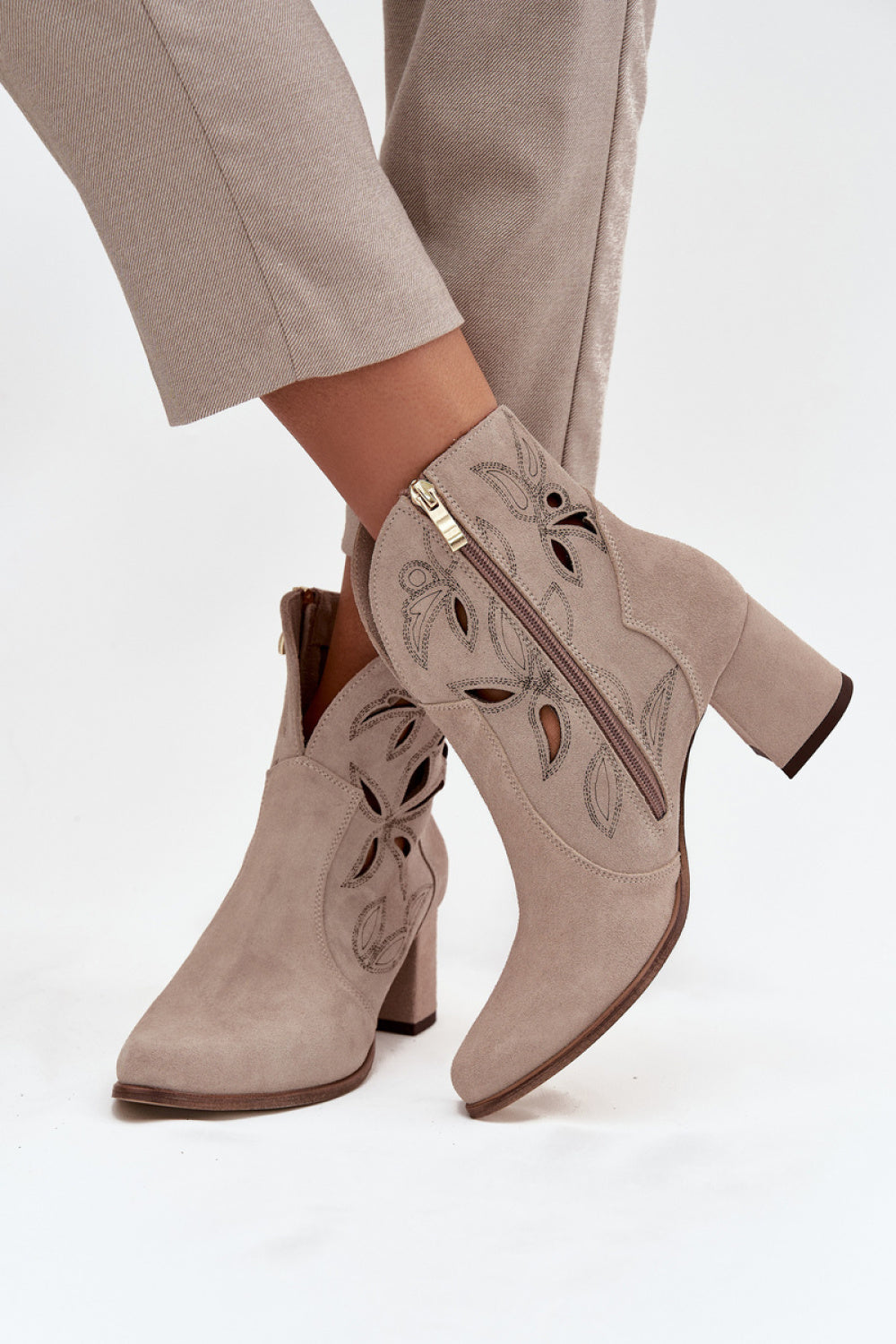 Step In Style Zazoo Cappuccino Suede Heeled Ankle Boots - view 3
