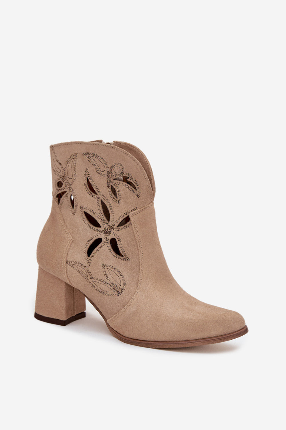Step In Style Zazoo Beige Suede Heeled Ankle Boots with Zip - view 2
