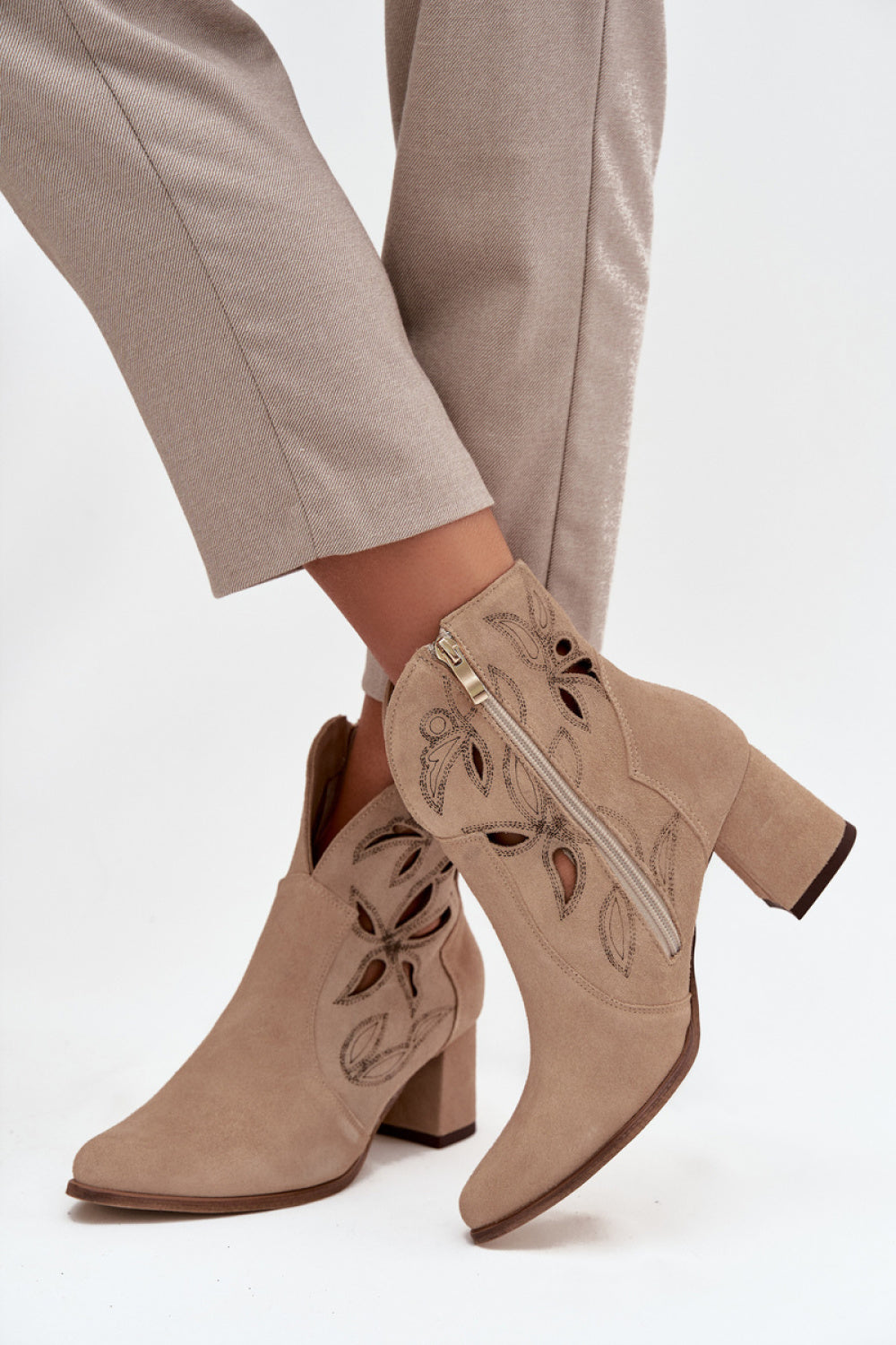 Step In Style Zazoo Beige Suede Heeled Ankle Boots with Zip - view 3