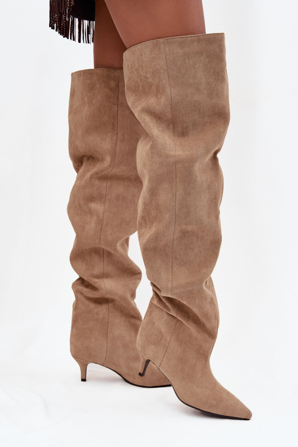 Step In Style Ysolienne Beige Faux Suede Heeled Ankle Boots