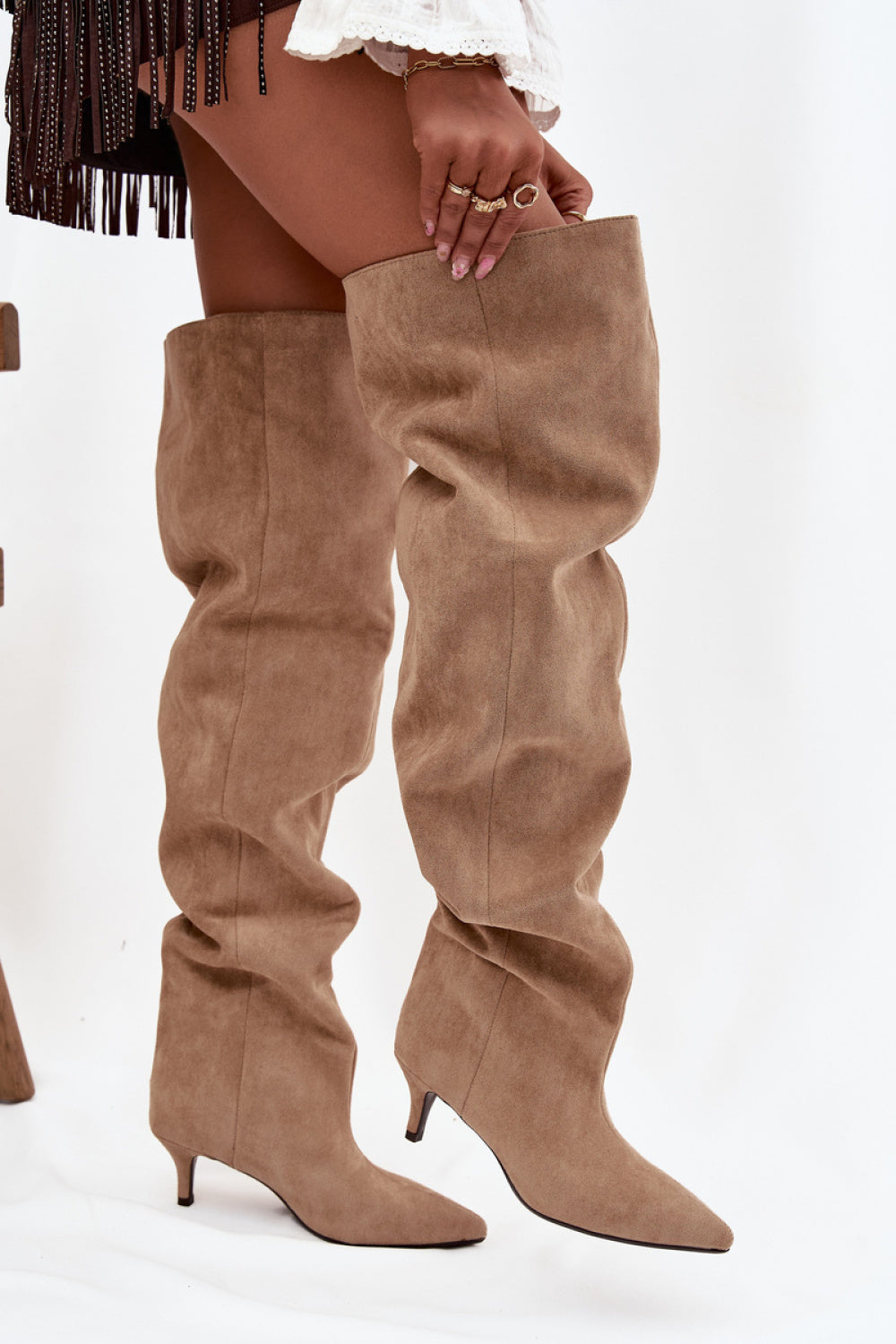 Step In Style Ysolienne Beige Faux Suede Heeled Ankle Boots - view 3