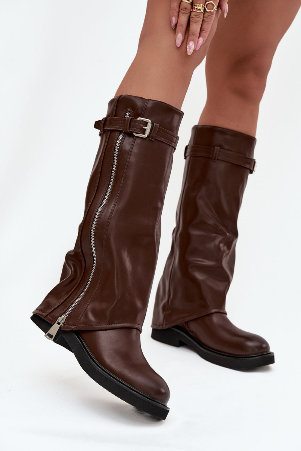 Step In Style Bressa Brown Faux Leather Flat Over The Knee Boots