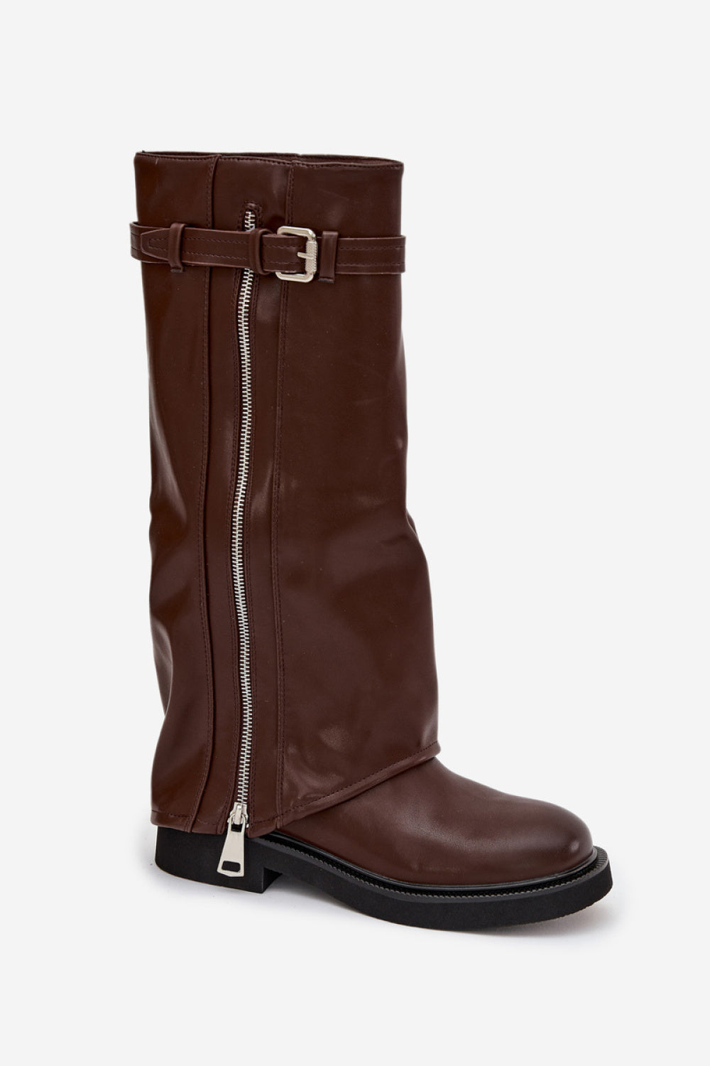 Step In Style Bressa Brown Faux Leather Flat Over The Knee Boots - view 2