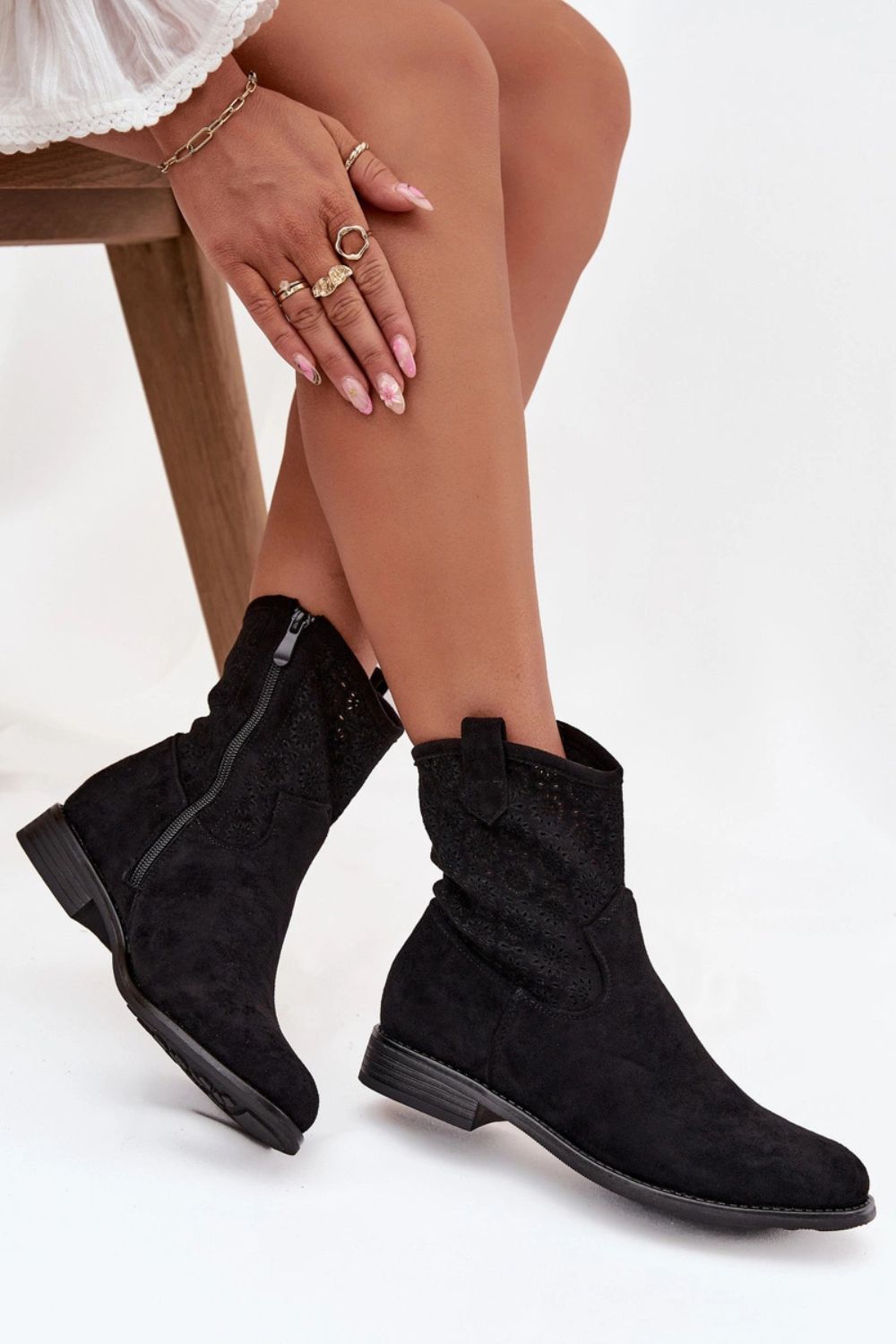 Step In Style Black Faux Suede Flat Boots with Zip - view 3