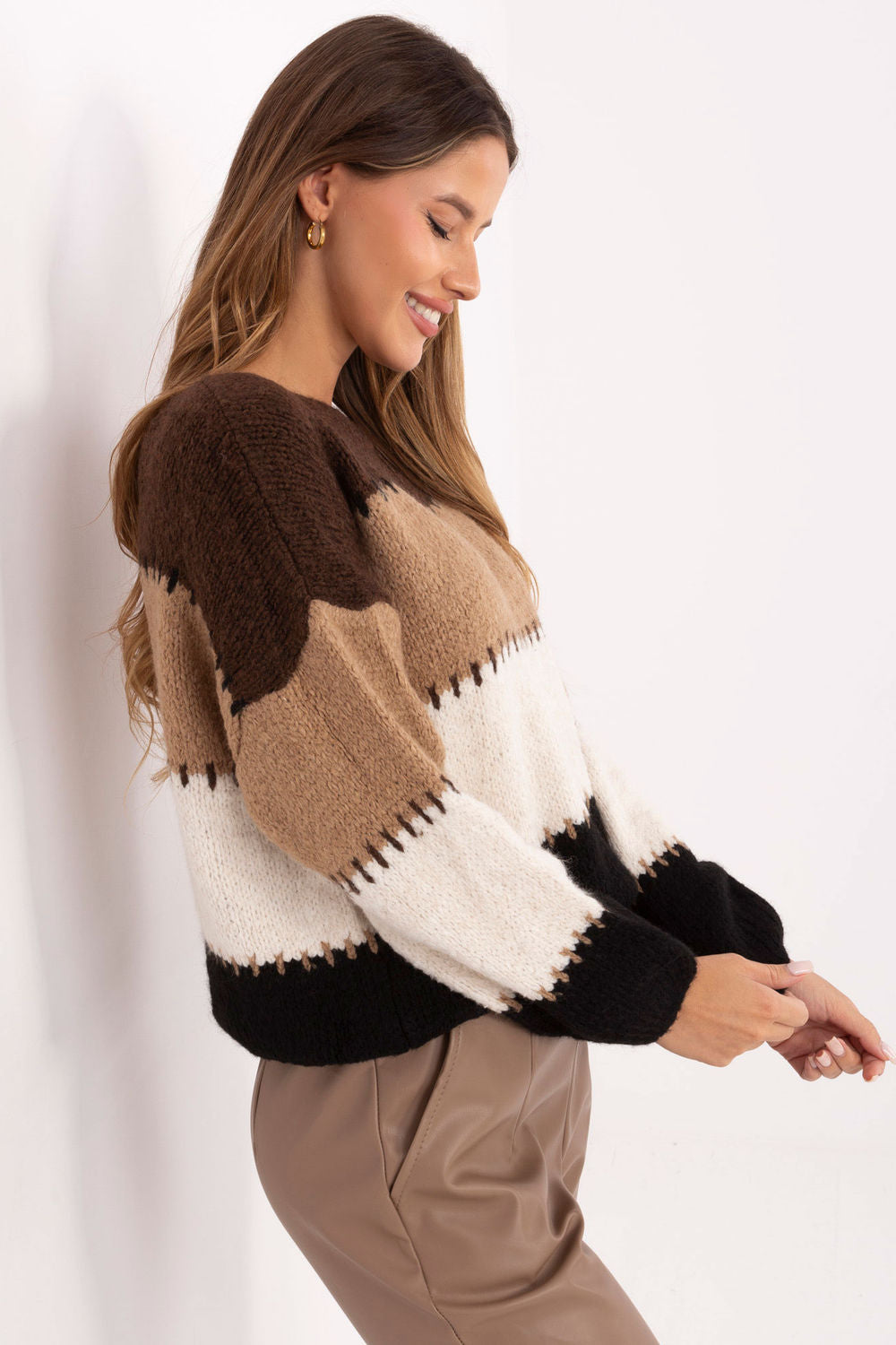 Italy Moda Brown Striped Long Sleeve Jumper - view 2