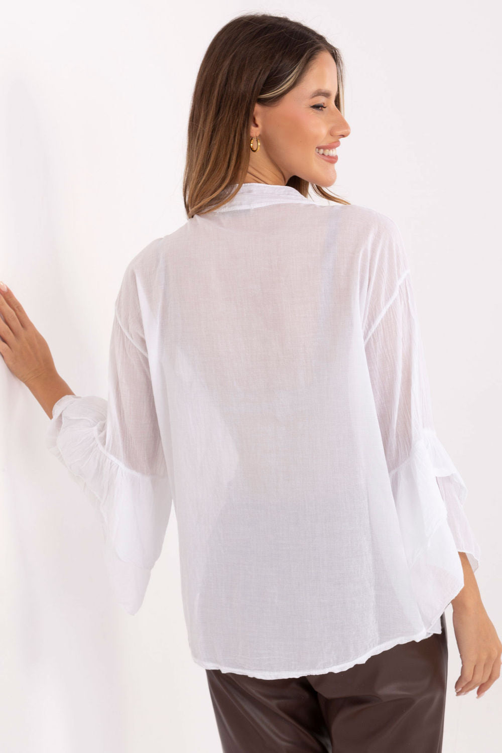 Italy Moda White Round Neck Cotton Shirt - view 3