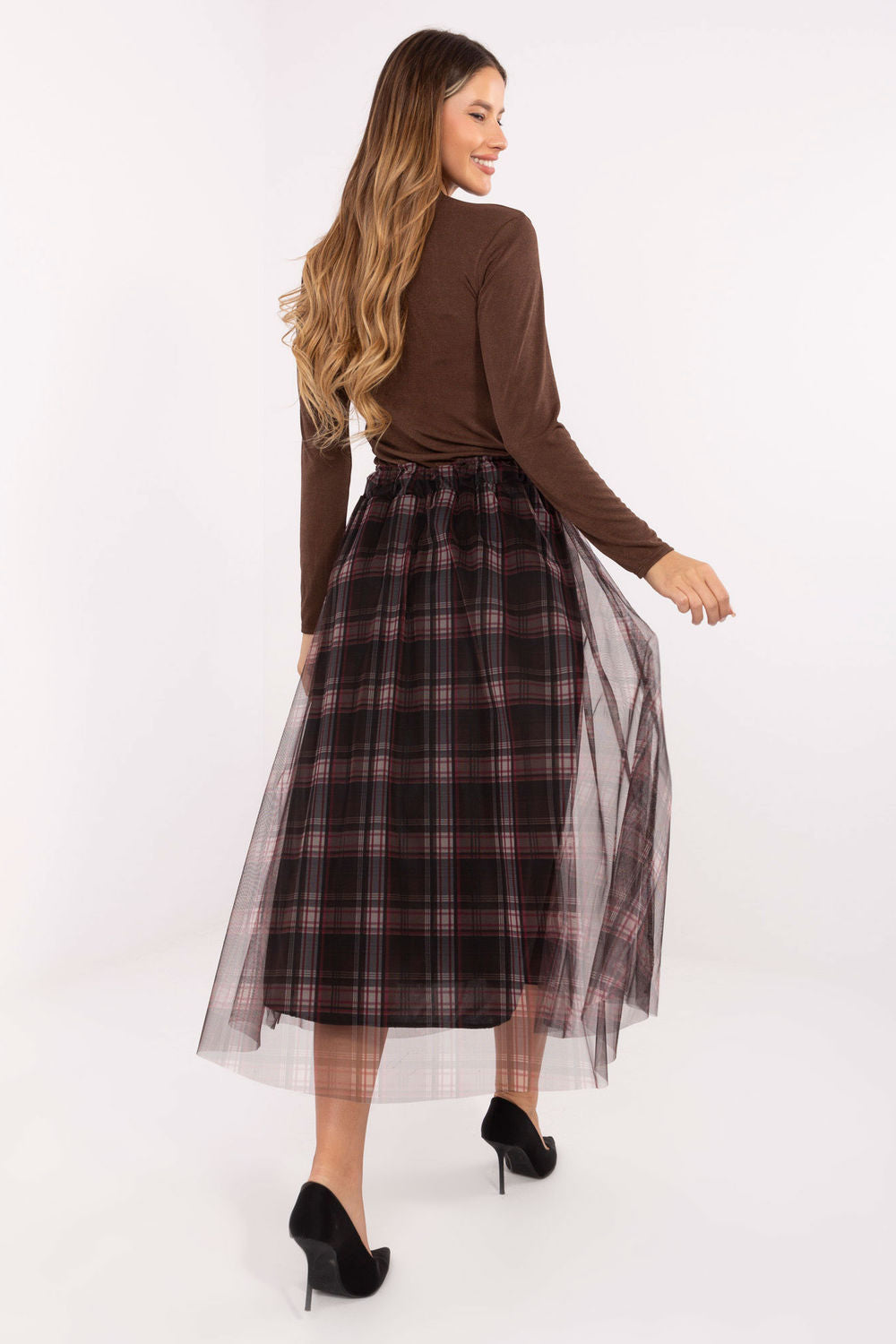Italy Moda Black Mesh Flared Midi Skirt - view 3