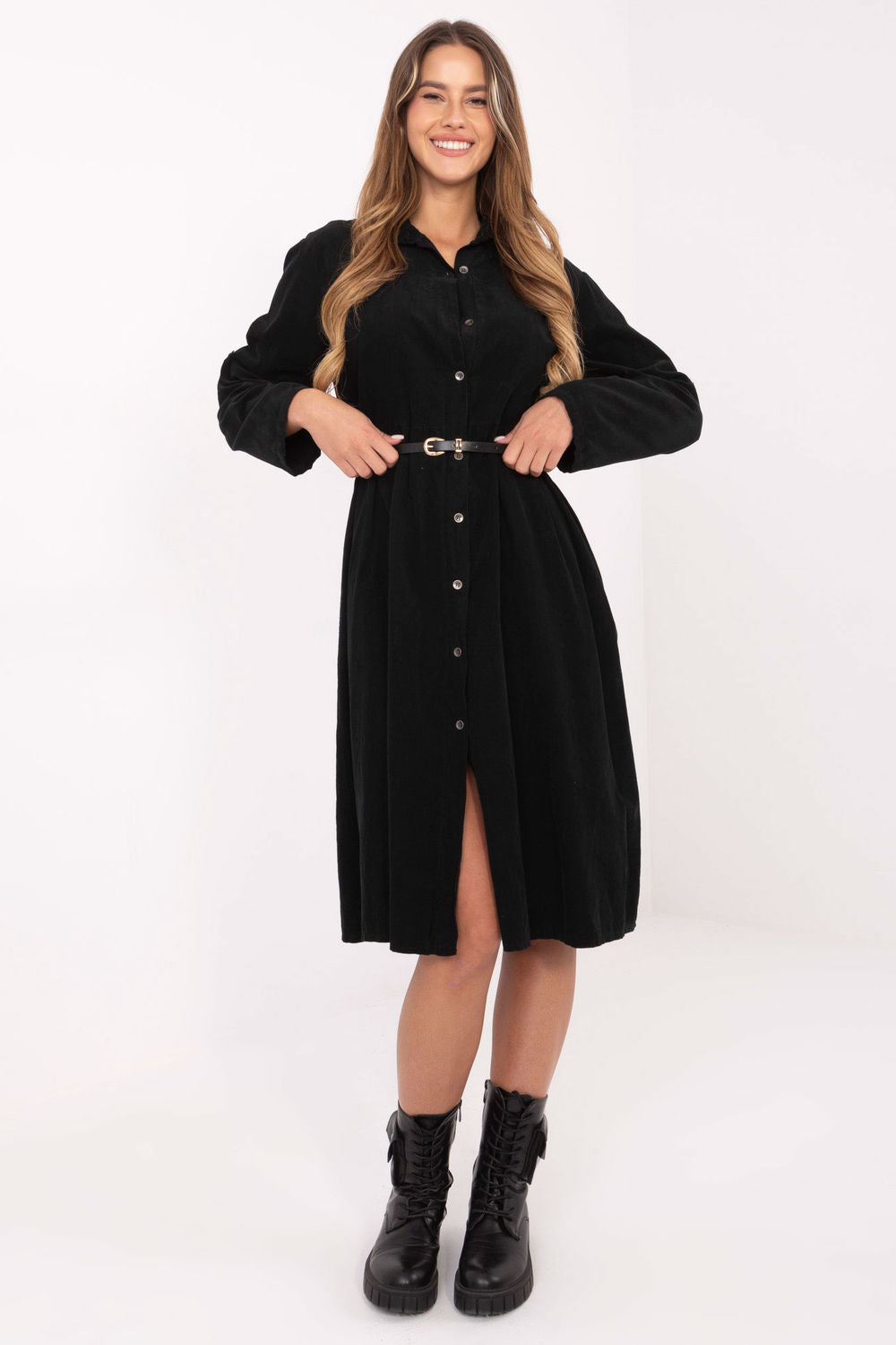 Italy Moda Black Midi Flared Dress