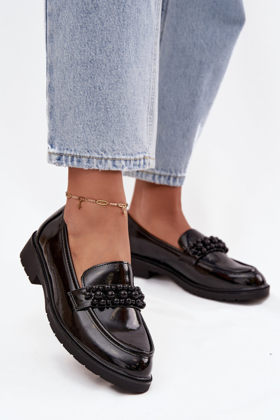 Step In Style Black Faux Leather Moccasins with Round Toe