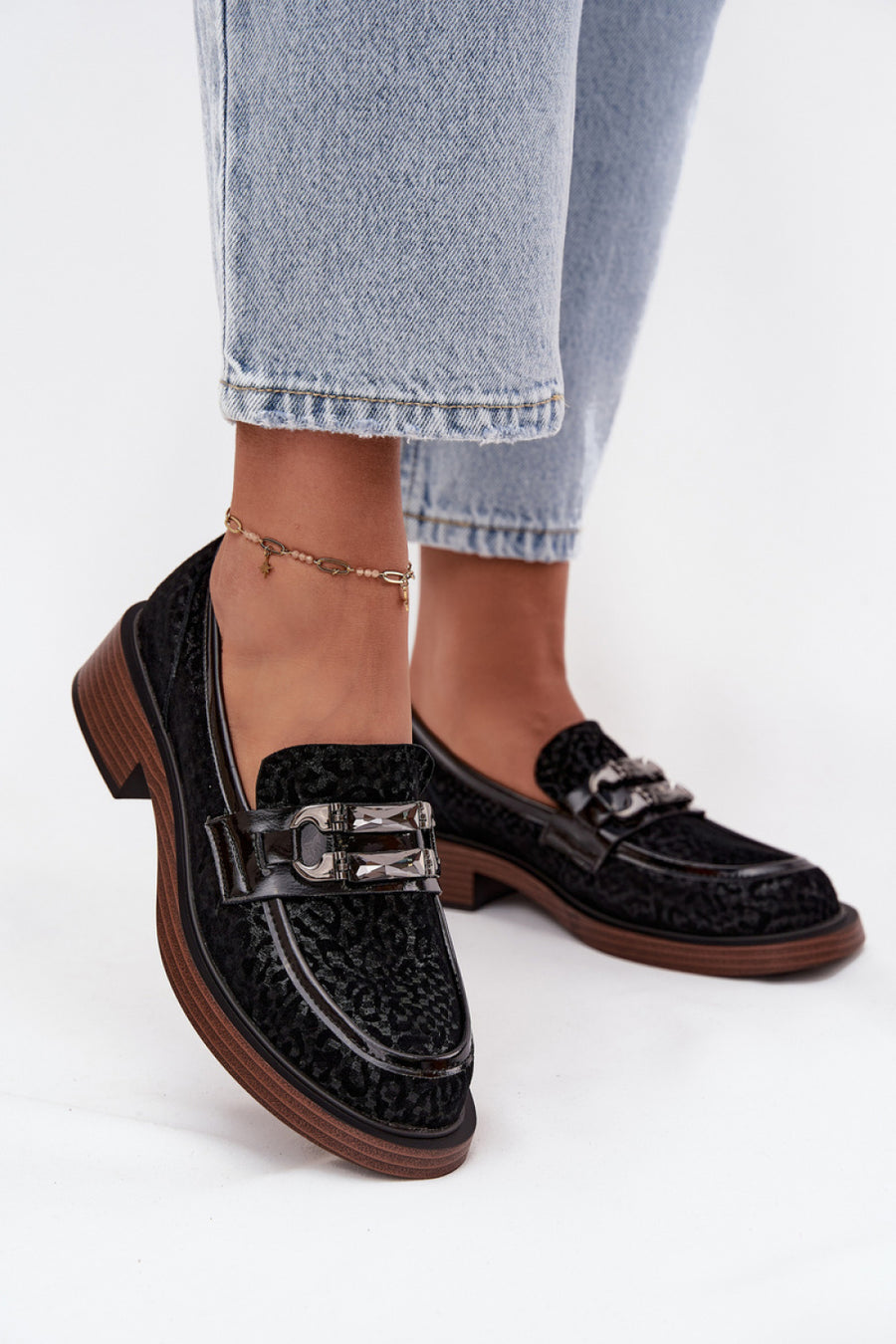 Step In Style Black Suede Block Heel Moccasins