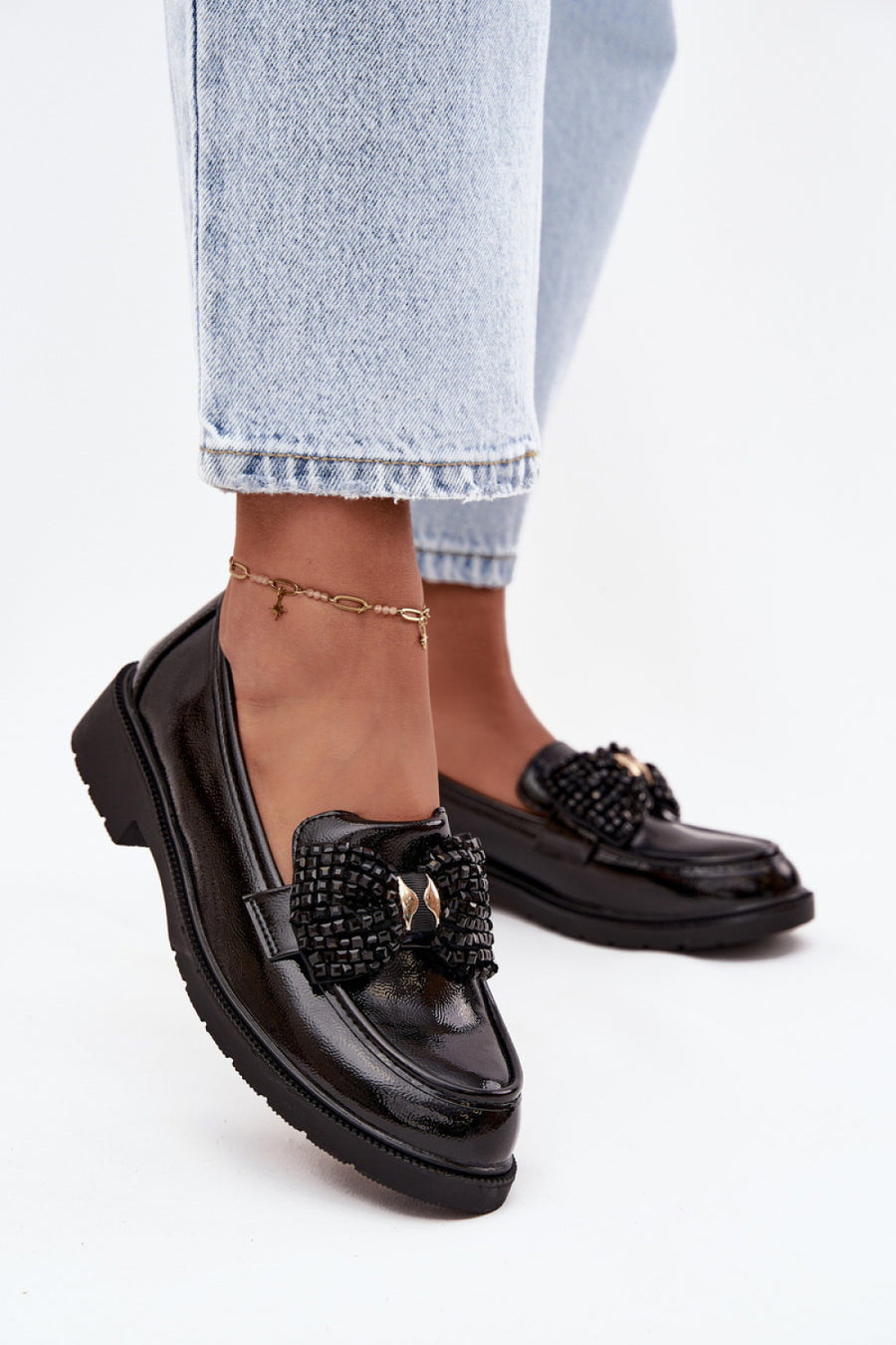 Step In Style Black Flat Moccasins with Bows