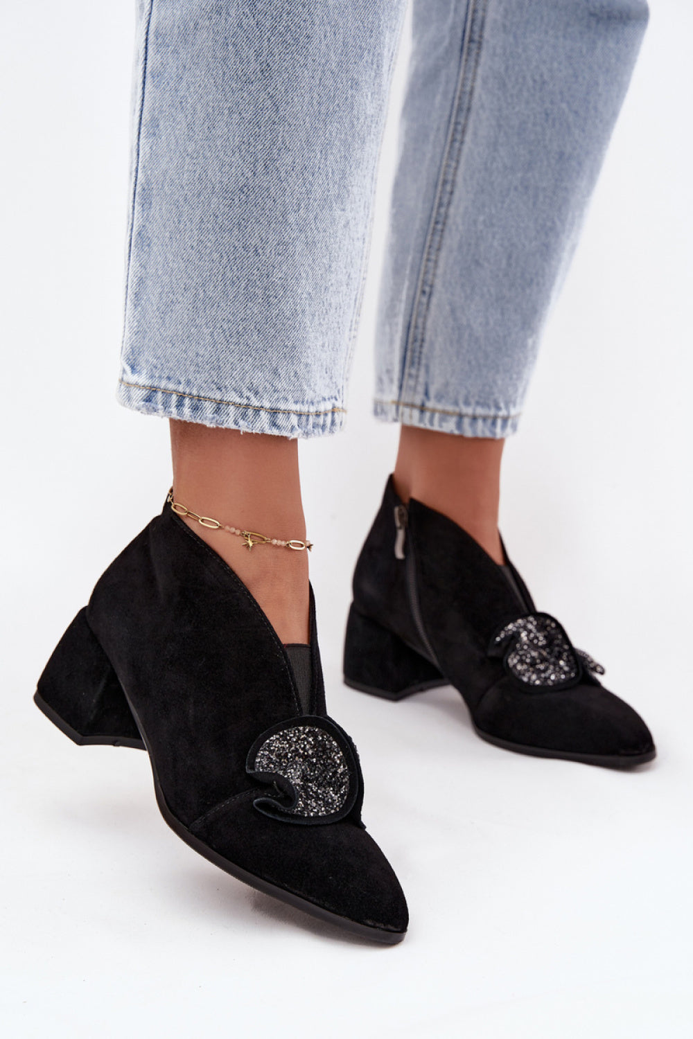 Step In Style Black Suede Block Heel Heeled Ankle Boots
