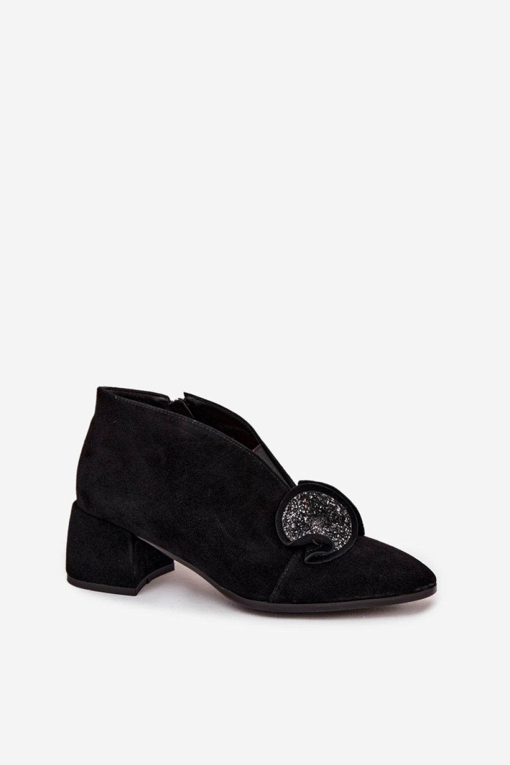 Step In Style Black Suede Block Heel Heeled Ankle Boots - view 2