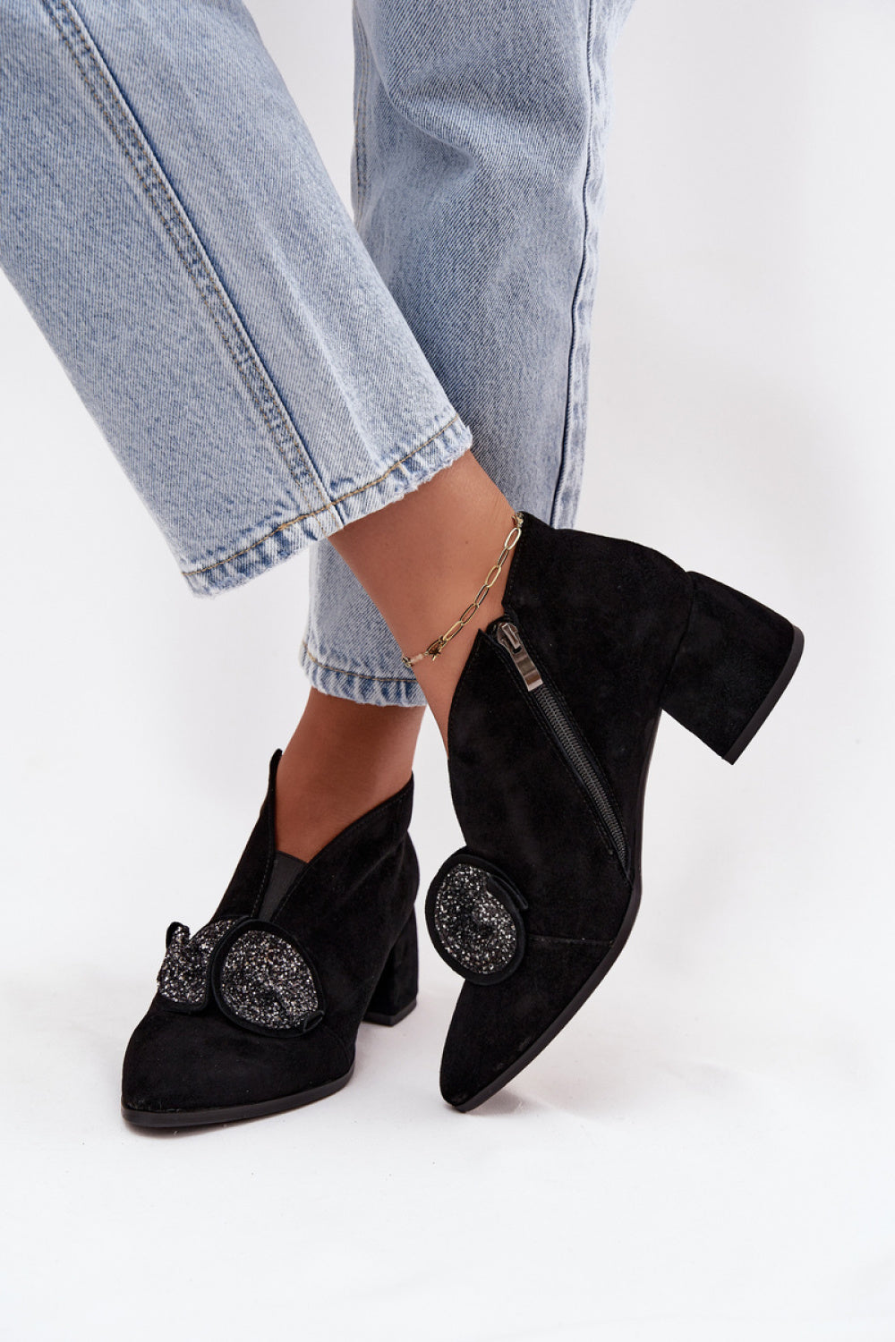 Step In Style Black Suede Block Heel Heeled Ankle Boots - view 3