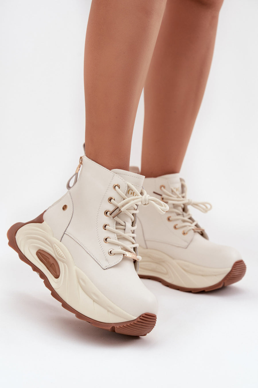 Step In Style Goe Light Beige Leather Platform Boots
