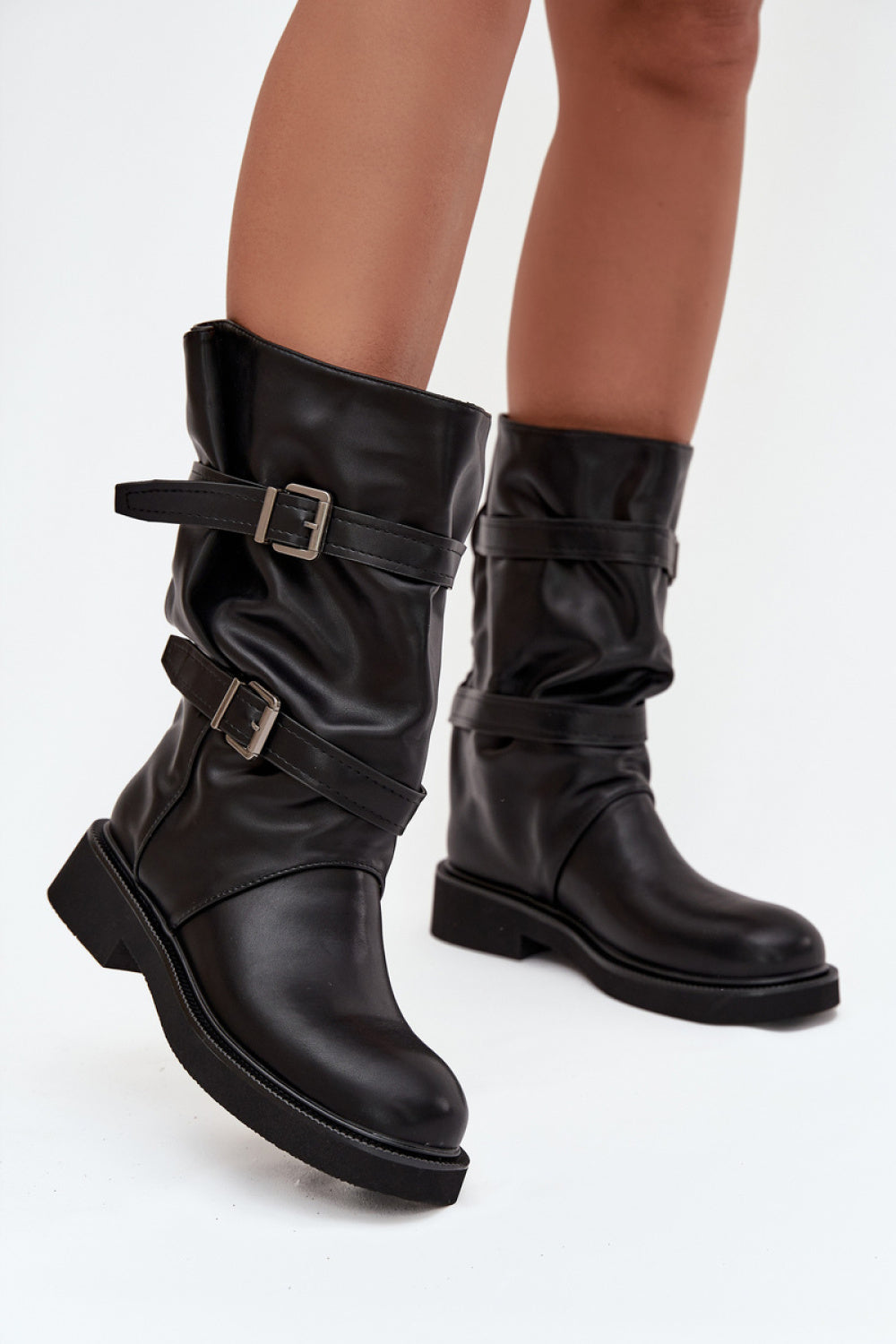 Step In Style Halvessa Black Faux Leather Flat Over The Knee Boots