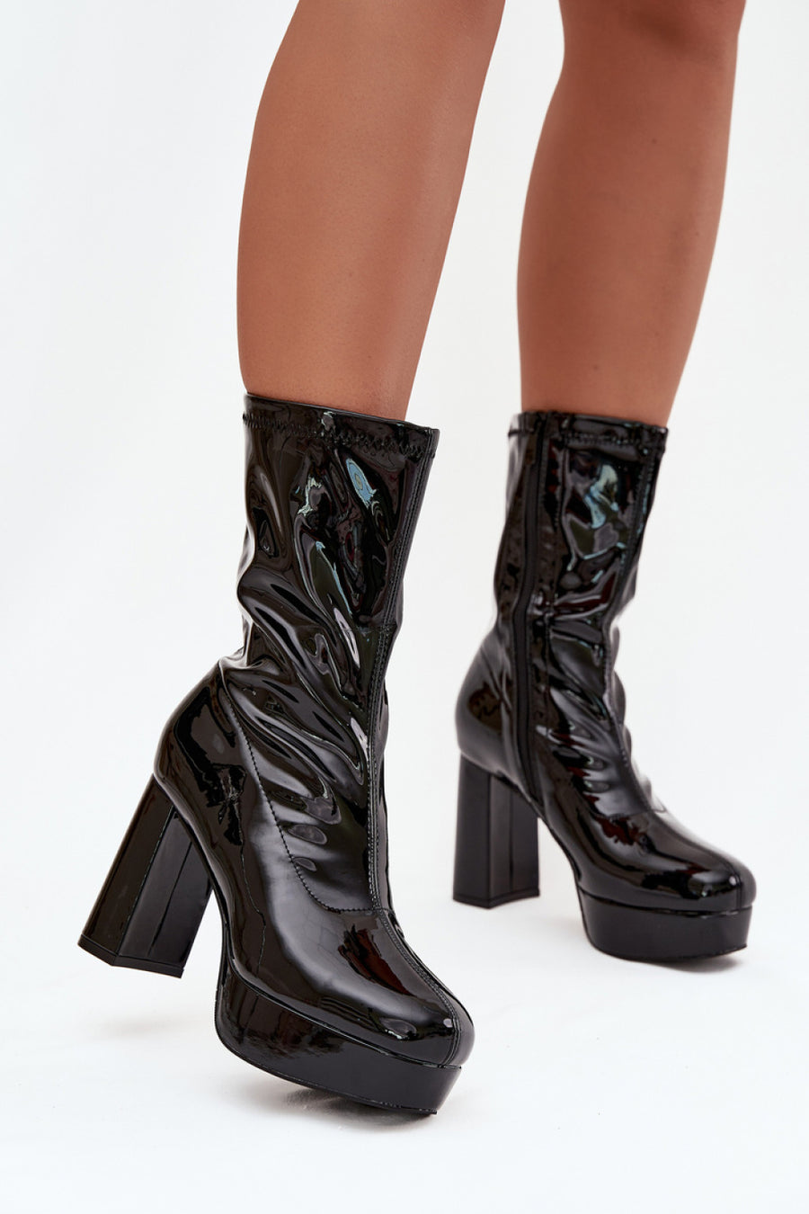 Step In Style Black Faux Leather Block Heel Heeled Ankle Boots