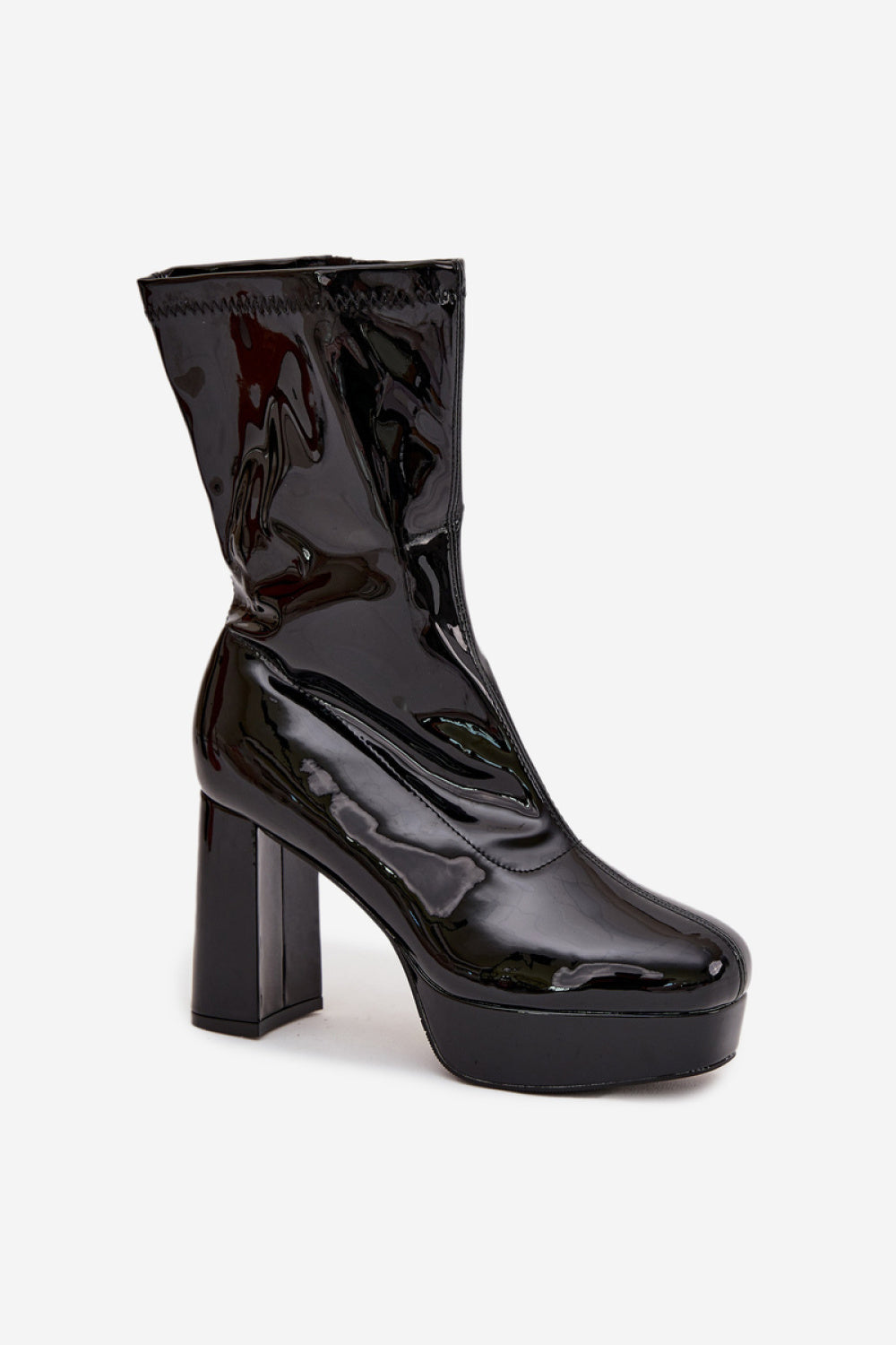 Step In Style Black Faux Leather Block Heel Heeled Ankle Boots - view 2