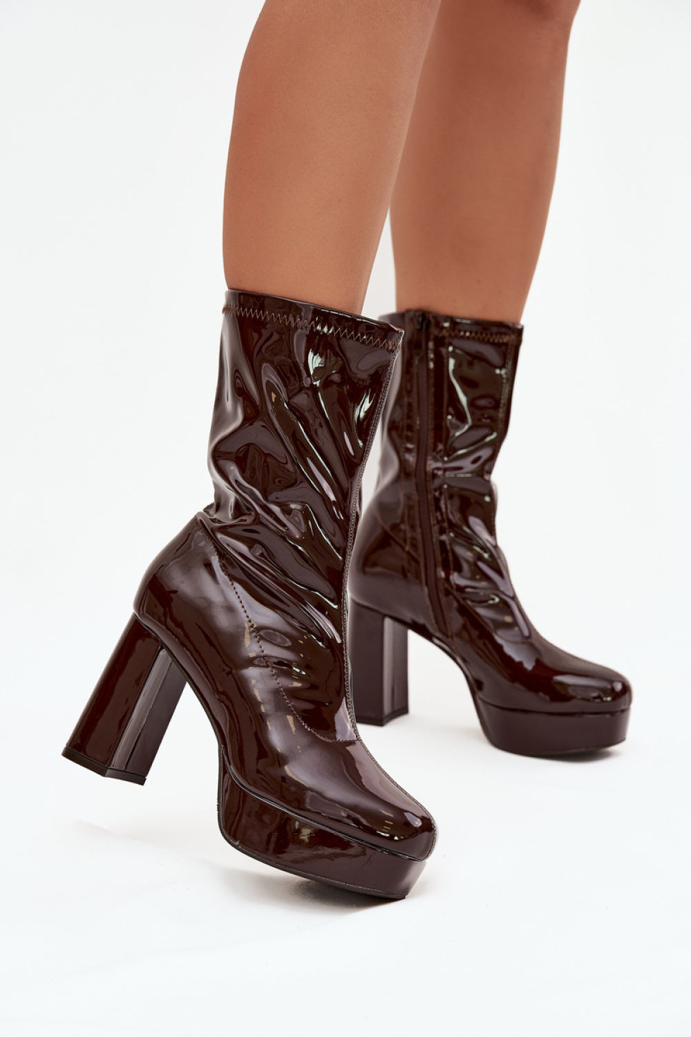 Step In Style Calvessa Chocolate Faux Leather Heeled Ankle Boots