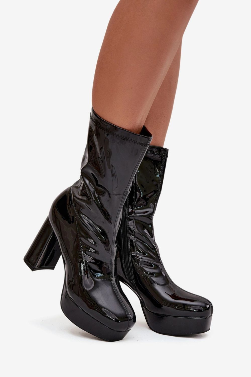 Step In Style Black Faux Leather Block Heel Heeled Ankle Boots - view 3