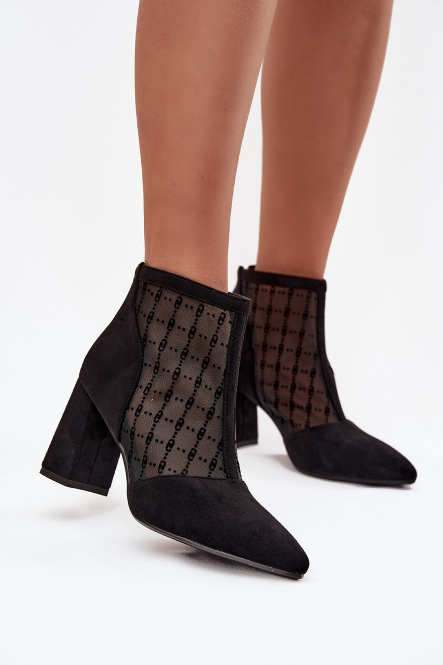 Step In Style Black Mesh Heeled Ankle Boots