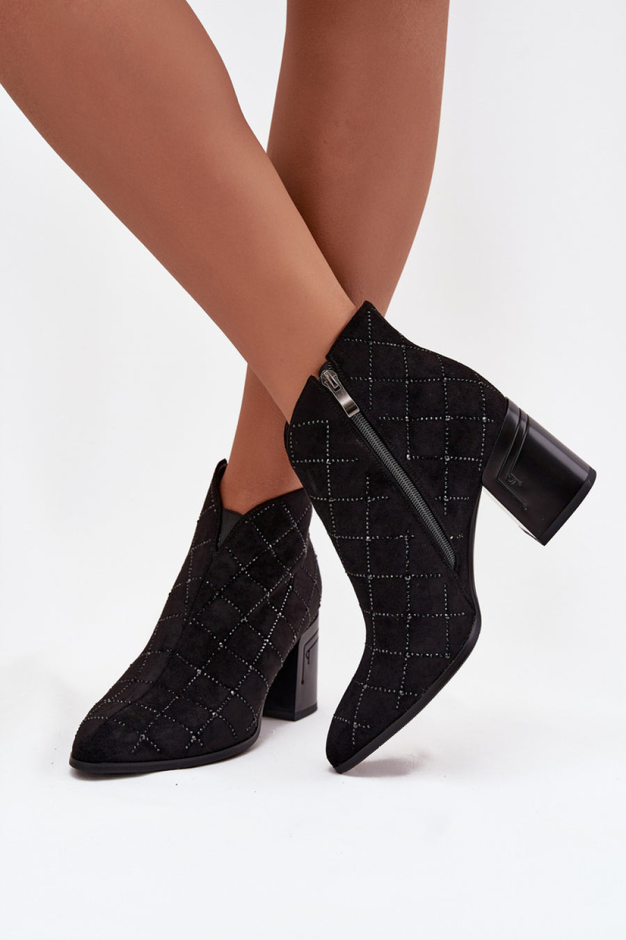 Step In Style Black Faux Suede Block Heel Heeled Ankle Boots with Zip