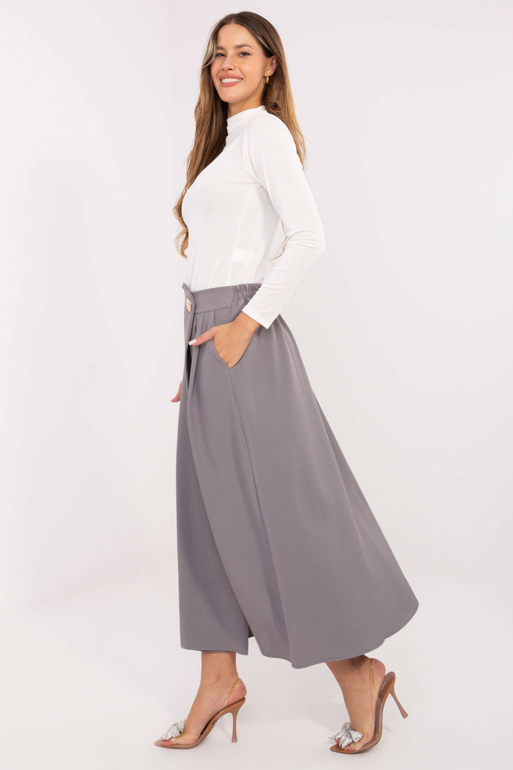 Rue Paris Grey Pleated Midi Skirt - view 2