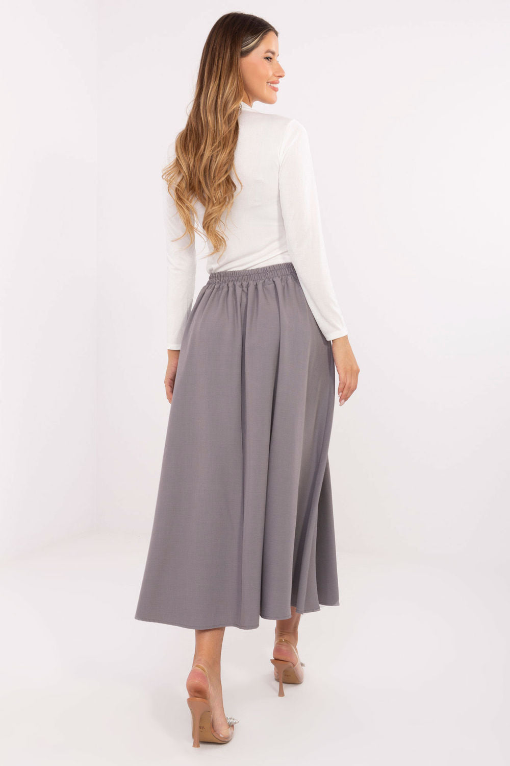 Rue Paris Grey Pleated Midi Skirt - view 3