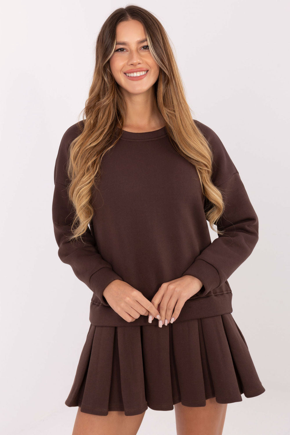 Rue Paris Dark Brown Mini Pleated Dress