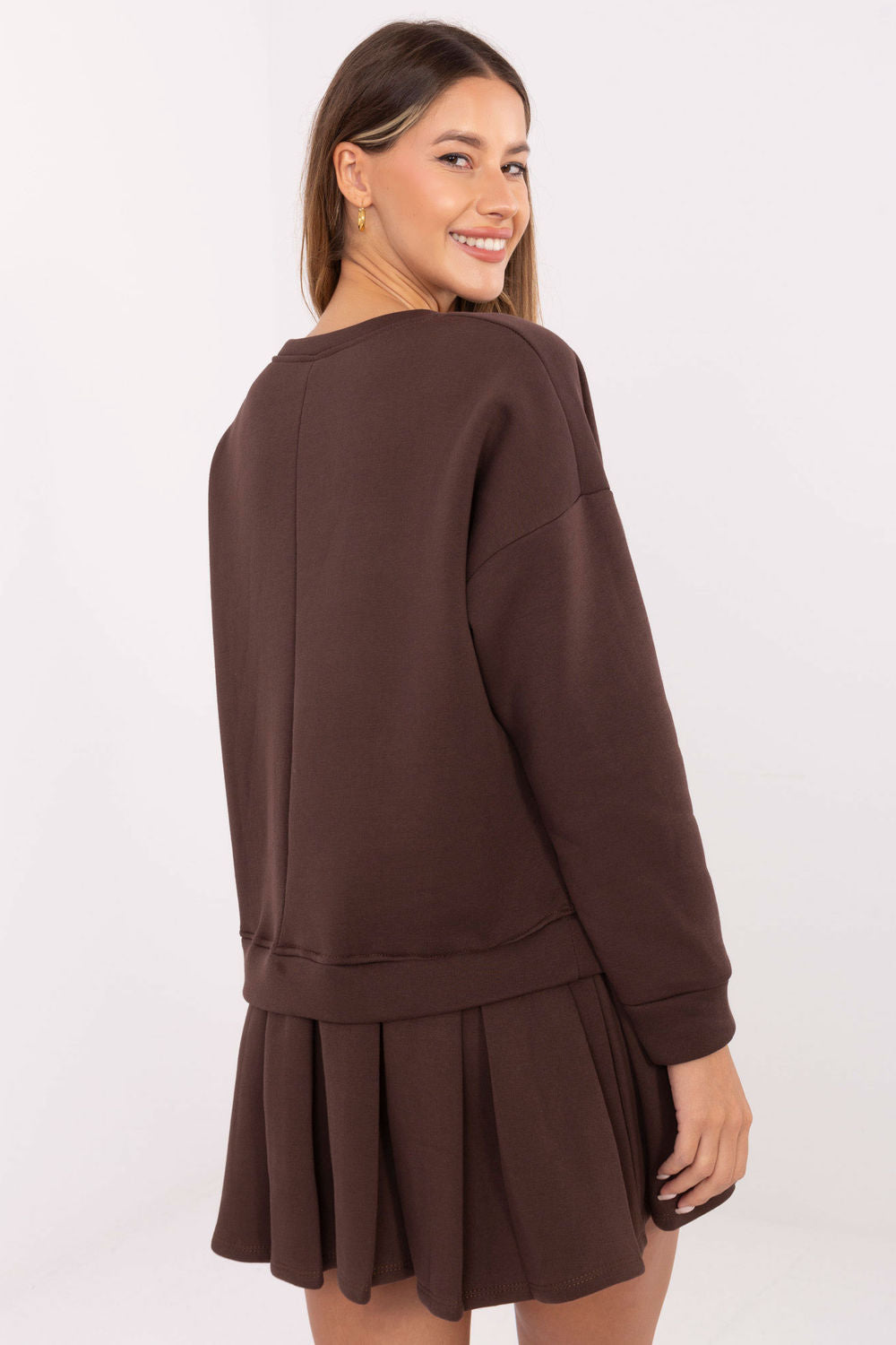 Rue Paris Dark Brown Mini Pleated Dress - view 3