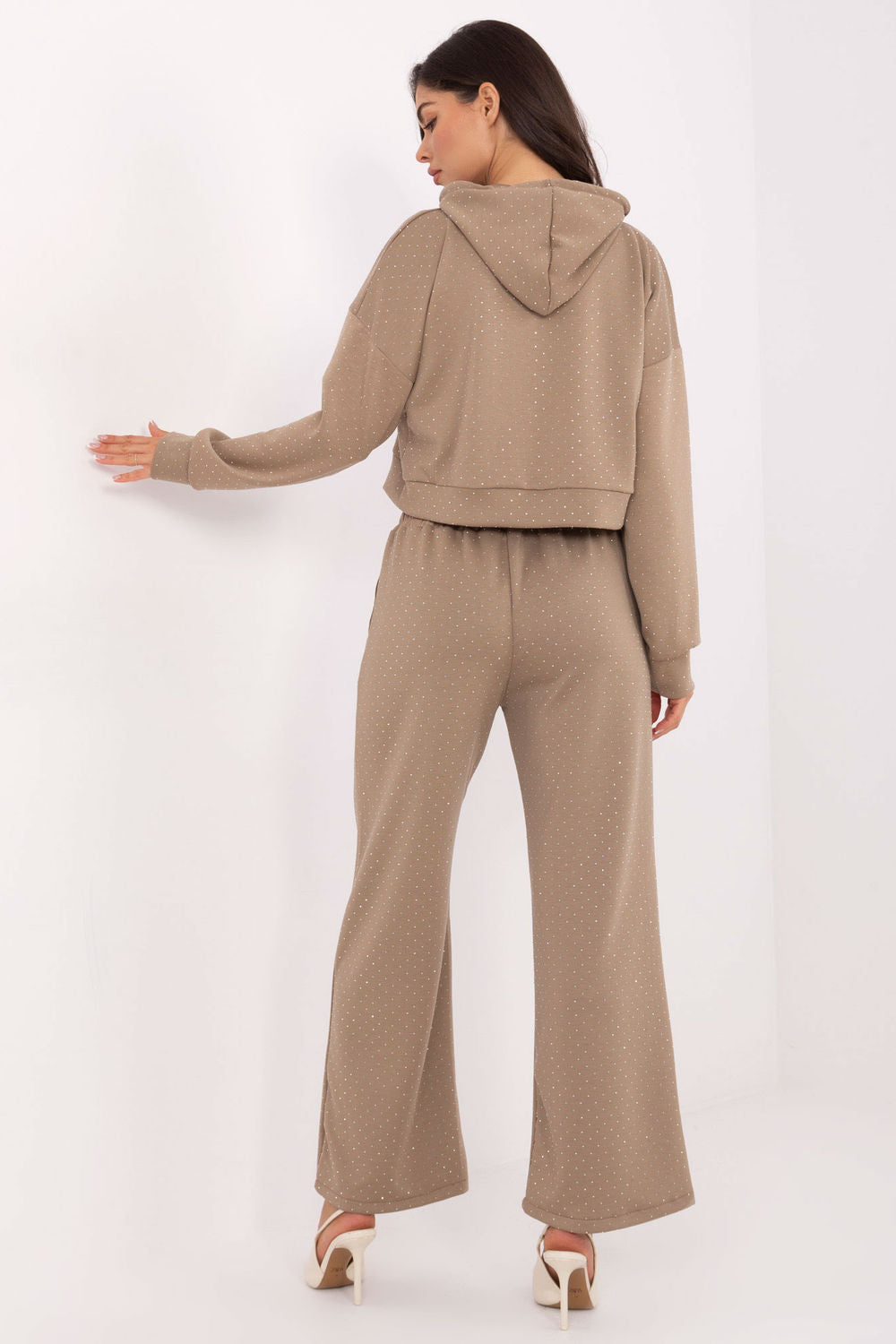 Rue Paris Dark Beige Viscose High Waisted Long Sleeve Co-Ord Set - view 3