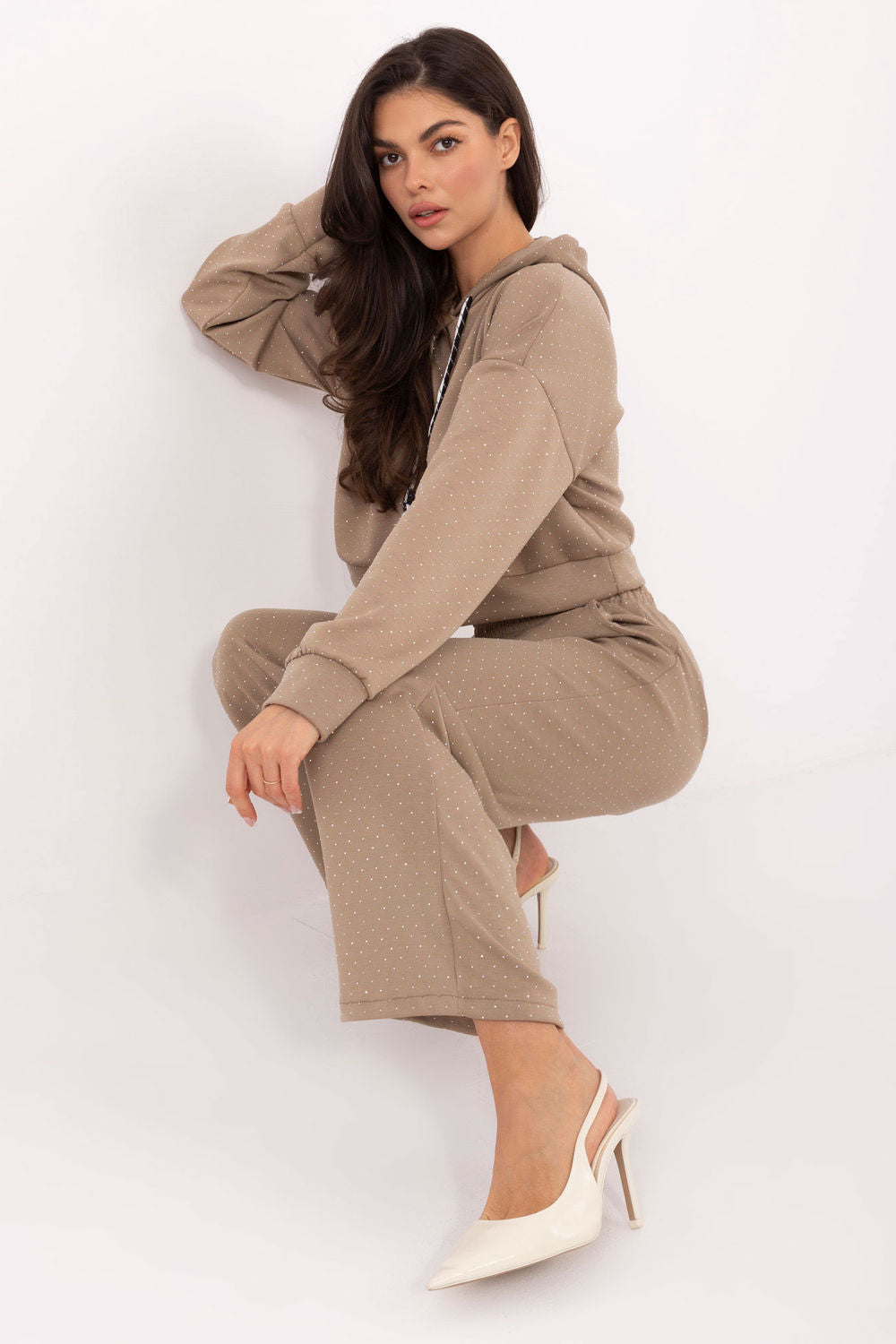 Rue Paris Dark Beige Viscose High Waisted Long Sleeve Co-Ord Set - view 4