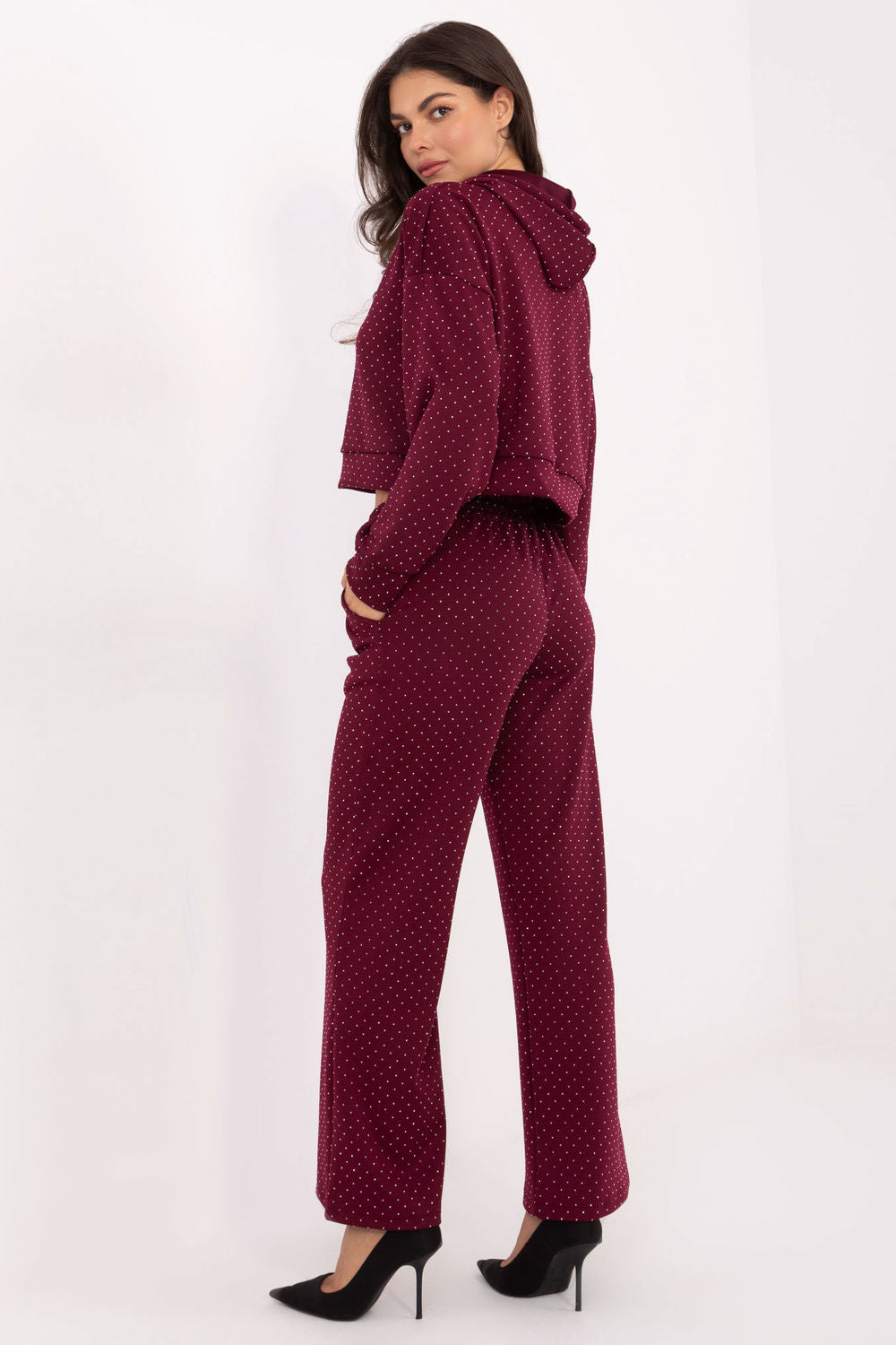 Rue Paris Burgundy High Waisted Long Sleeve Co-Ord Set - view 3