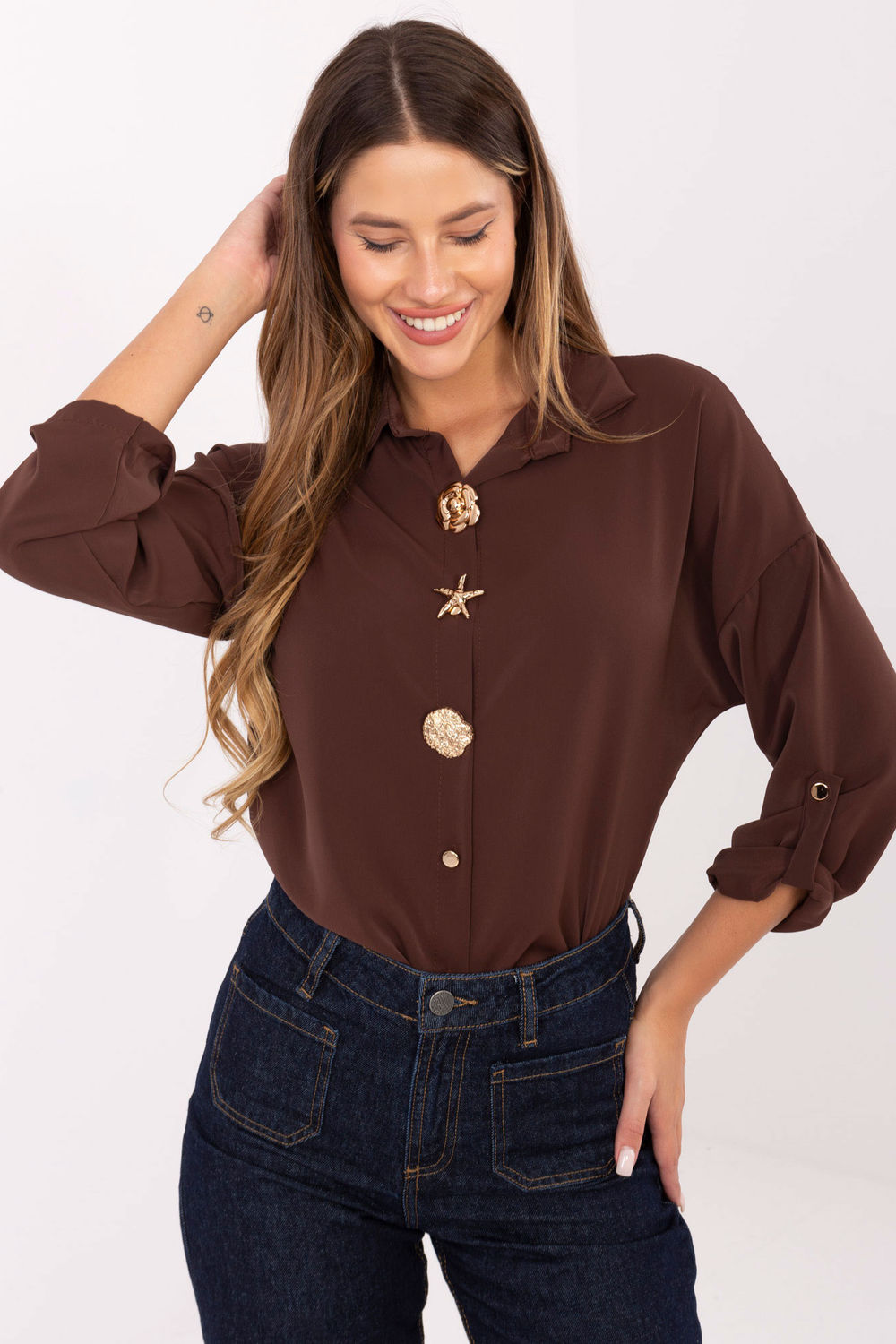 Rue Paris Dark Brown Long Sleeve Top