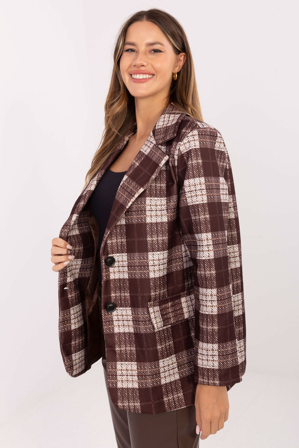 Rue Paris Brown Long Sleeve Jacket with Buttons - view 3