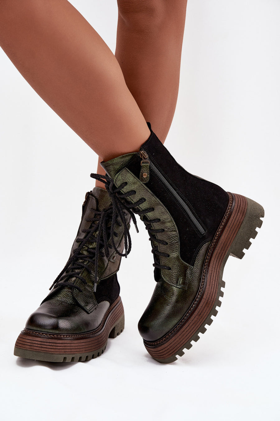 Step In Style Maciejka Dark Green Leather Platform Ankle Boots
