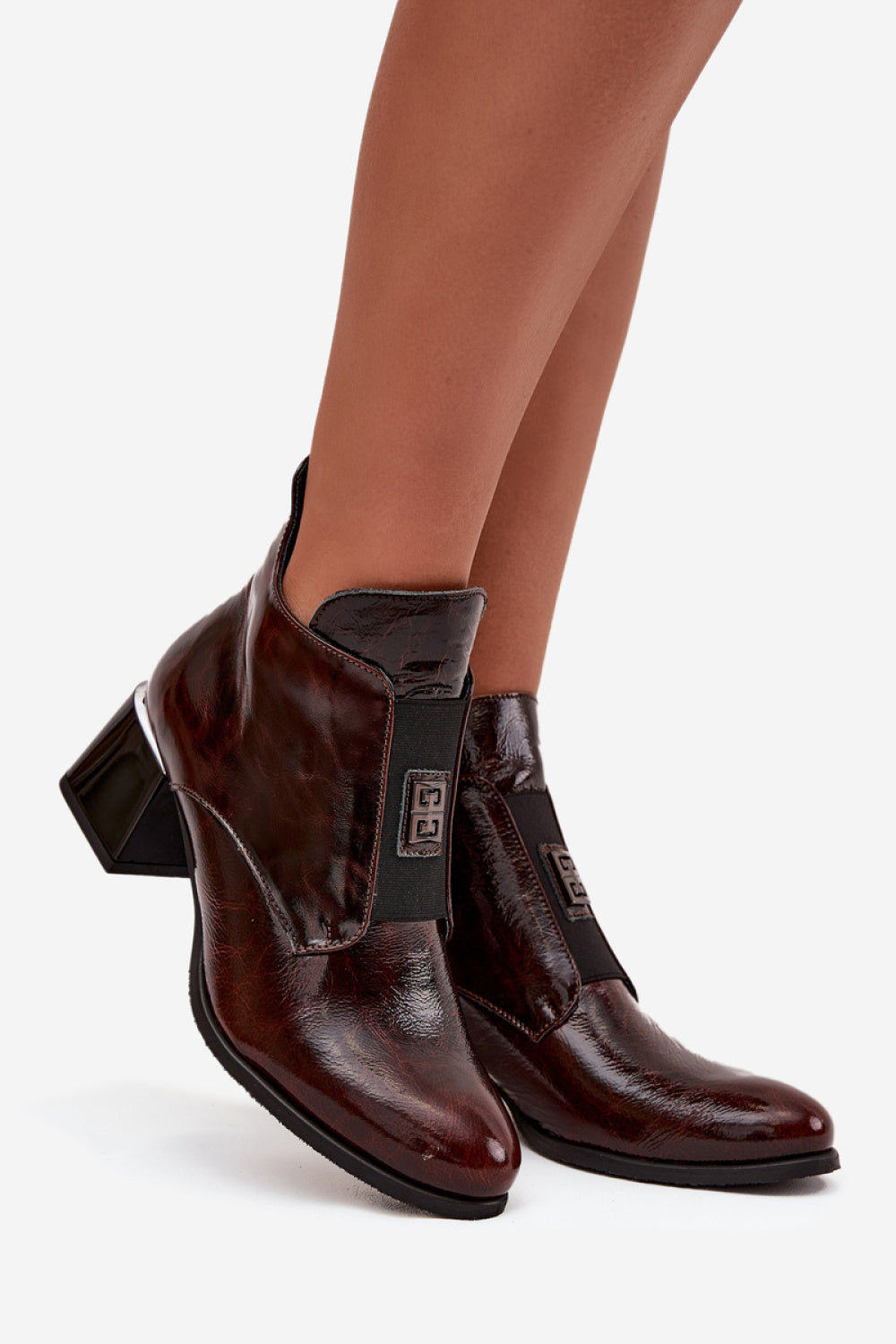 Step In Style Zazoo Dark Brown Leather Block Heel Heeled Ankle Boots