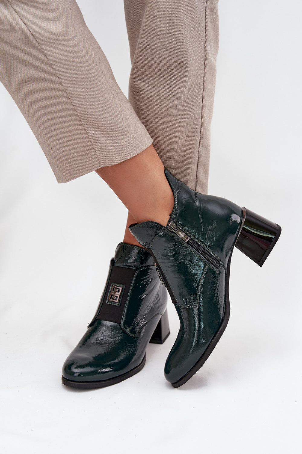 Step In Style Zazoo Dark Green Leather Block Heel Heeled Ankle Boots - view 3