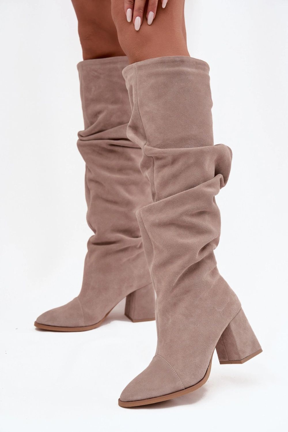 Step In Style Zazoo Beige Suede Block Heel Warm Lined Heeled Ankle Boots