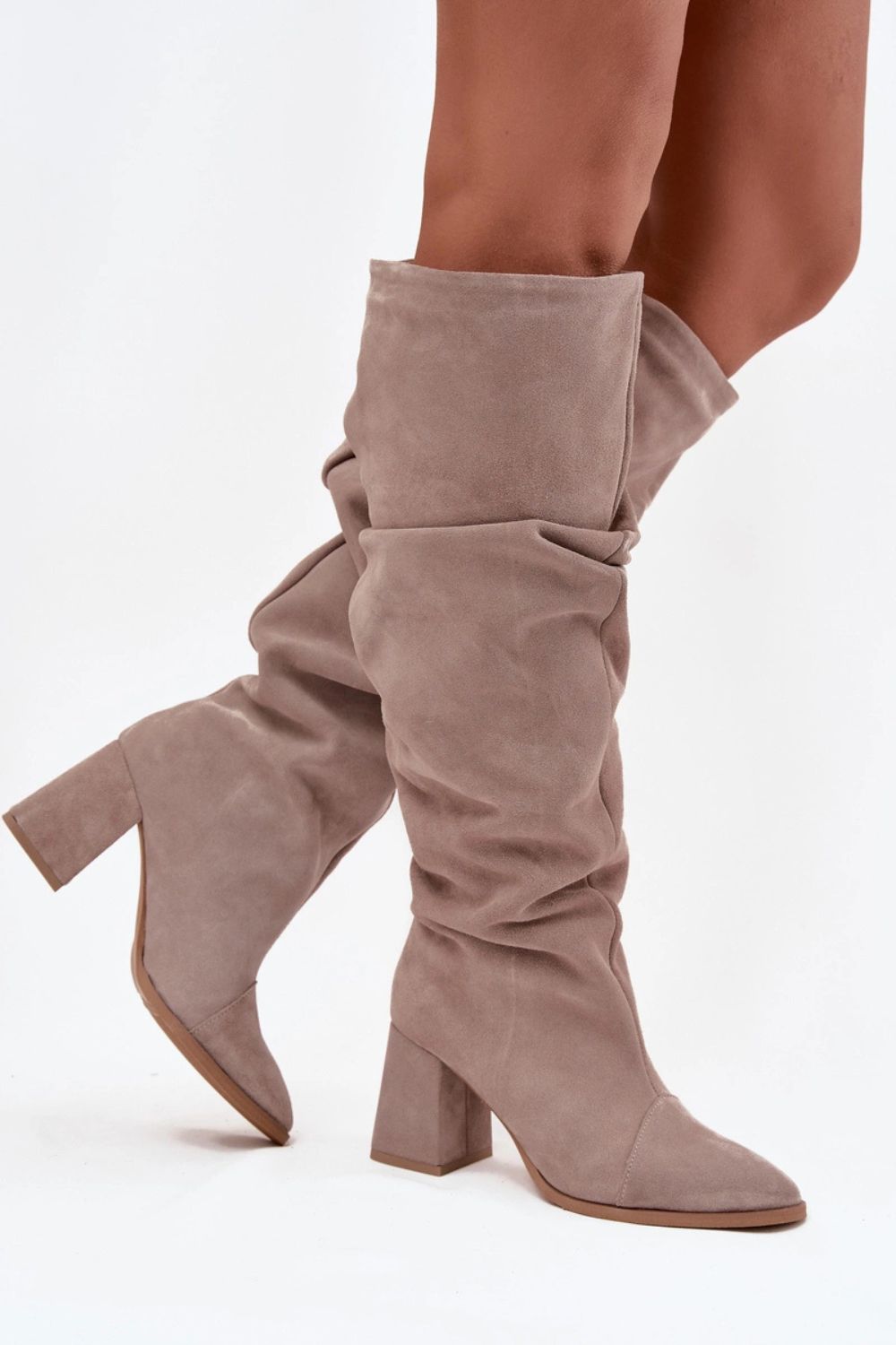 Step In Style Zazoo Beige Suede Block Heel Warm Lined Heeled Ankle Boots - view 2
