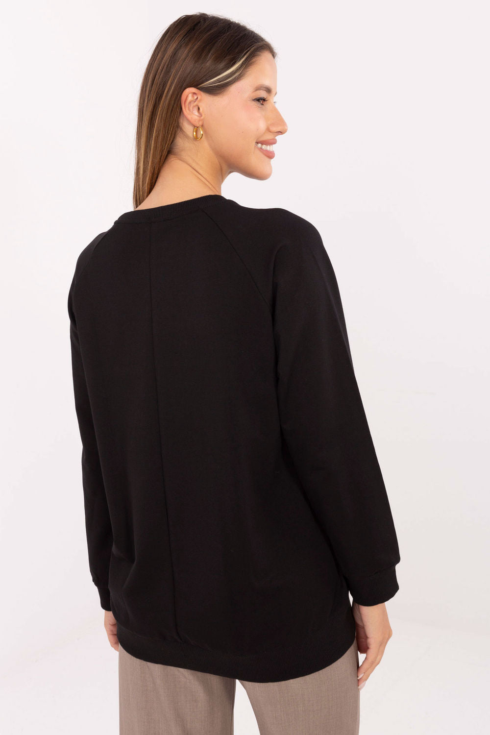 Relevance Black Round Neck Long Sleeve Cotton Sweatshirt with Embroidery - view 3