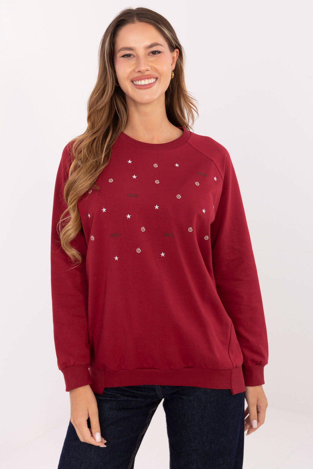 Relevance Burgundy Long Sleeve Cotton Sweatshirt