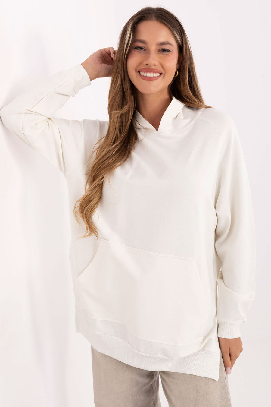 Relevance Ecru Oversized Hooded Sweatshirt