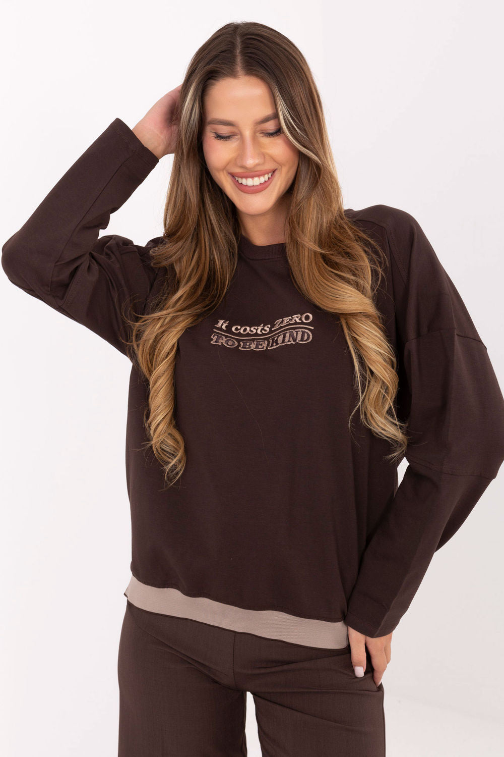 Relevance Dark Brown Long Sleeve Cotton Sweatshirt