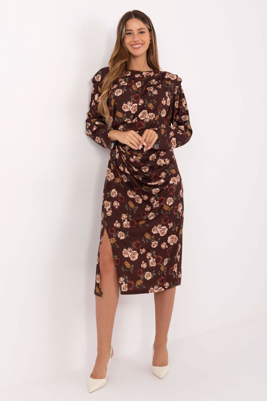 Rue Paris Brown Midi Floral Dress
